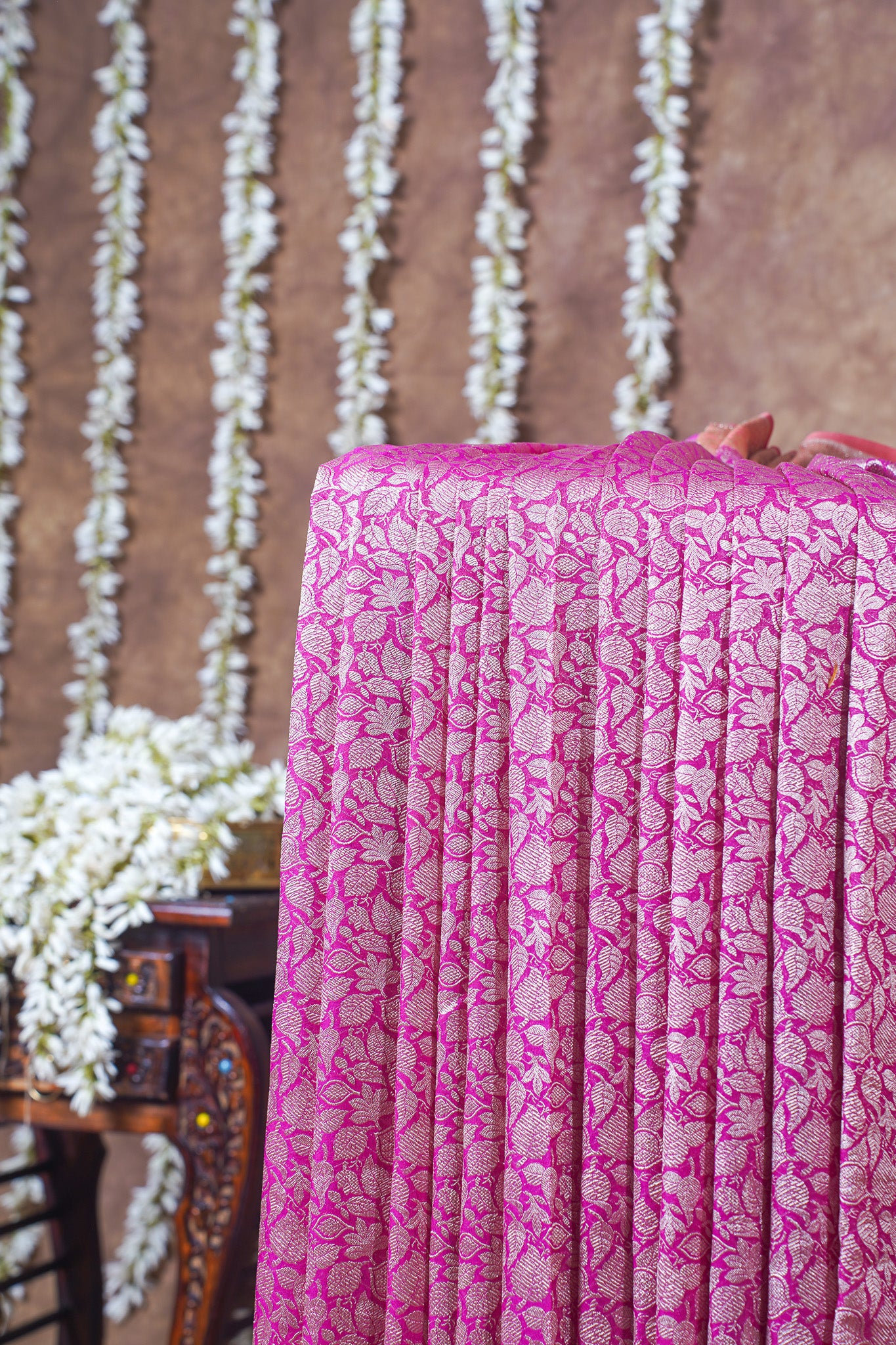 Pink Pure Khaddi Georgette Brocade Banarasi Saree