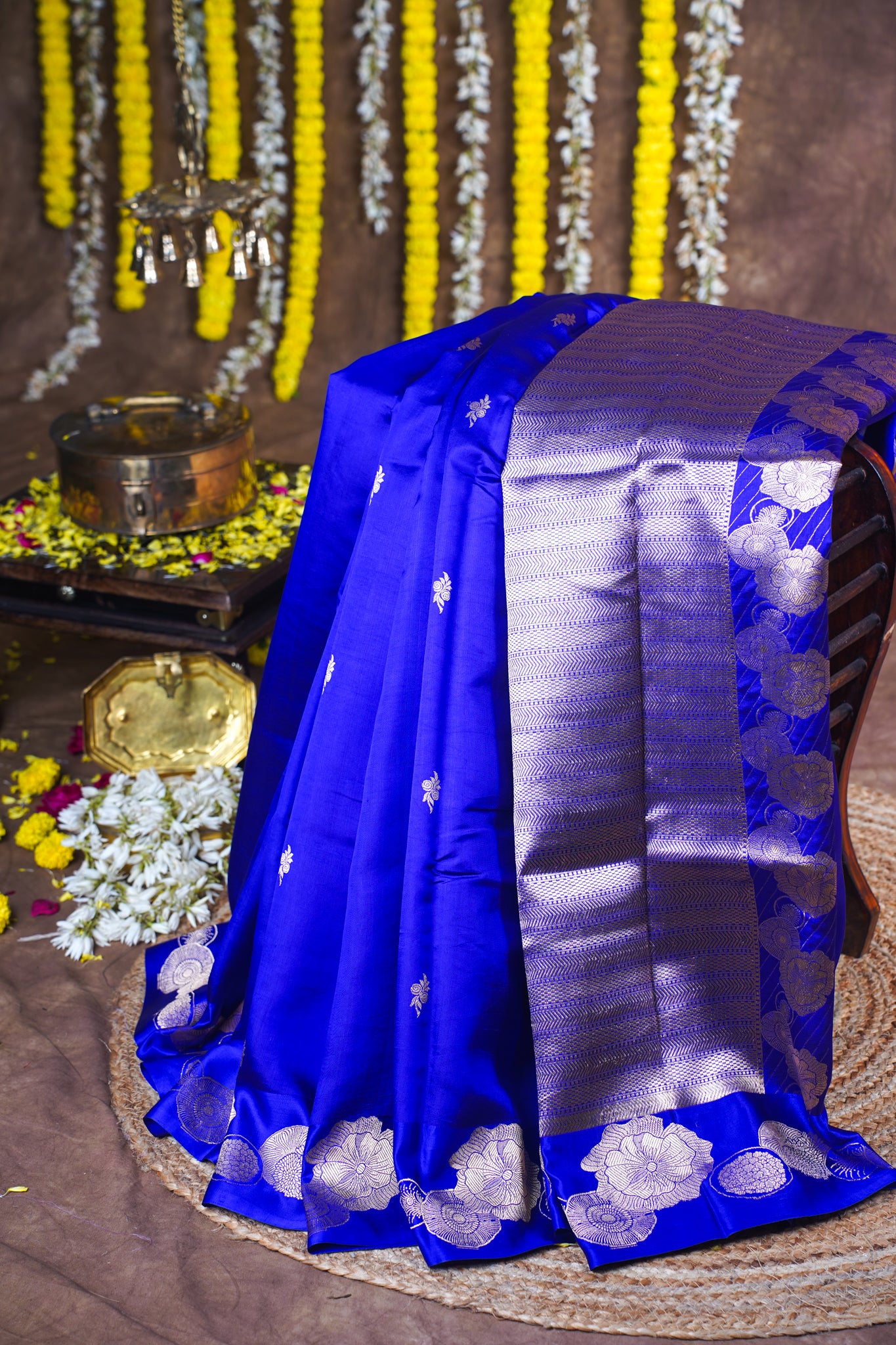 Royal Blue Handloom Pure Mango Katan Silk Saree