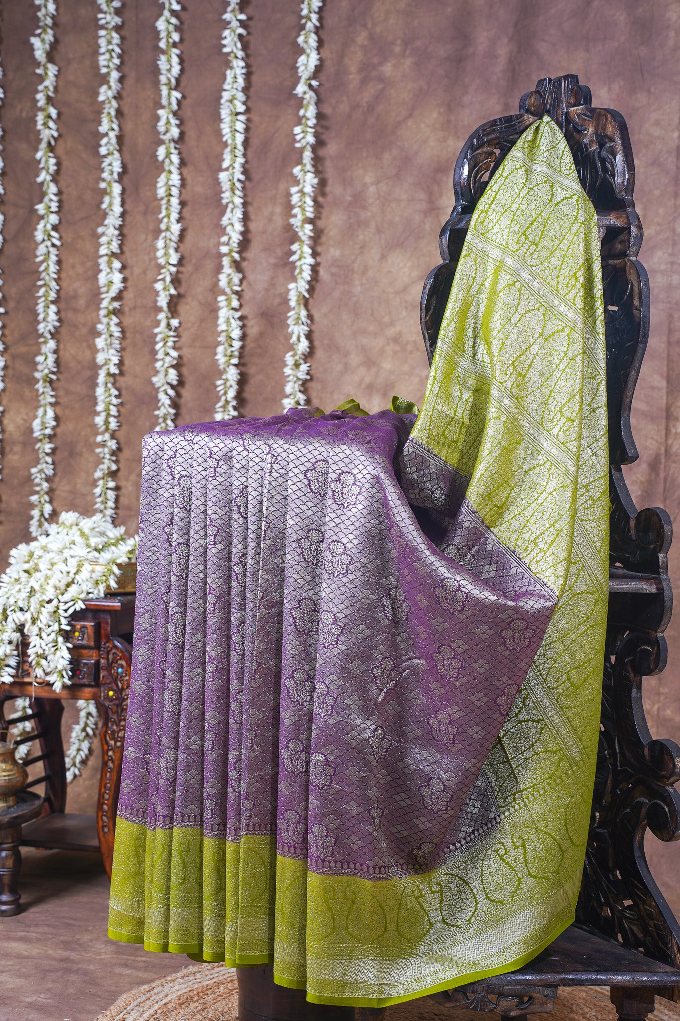 Purple Pure Khaddi Georgette Brocade Banarasi Saree