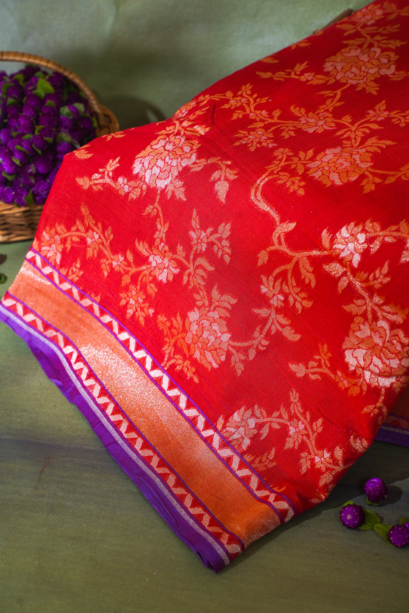 Red Pure Cotton Jamdani Handwoven Saree