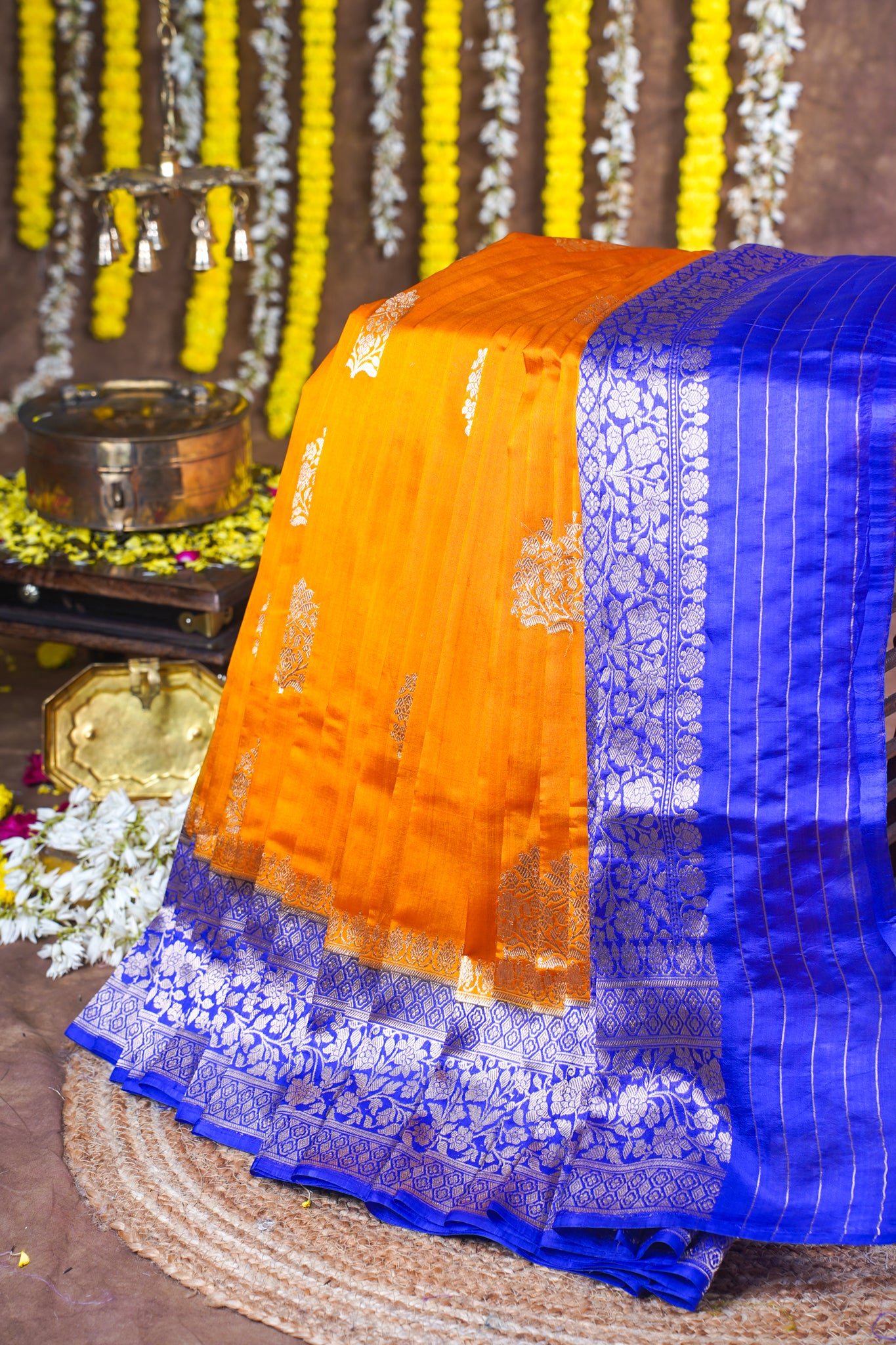Vibrant Orange Handloom Banarasi Mango Katan Silk Saree