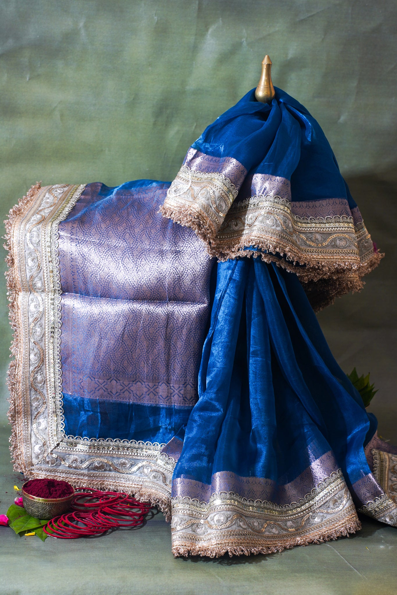 Royal Blue Banarasi Pure Tissue Silk Saree with Sequined Lace Border