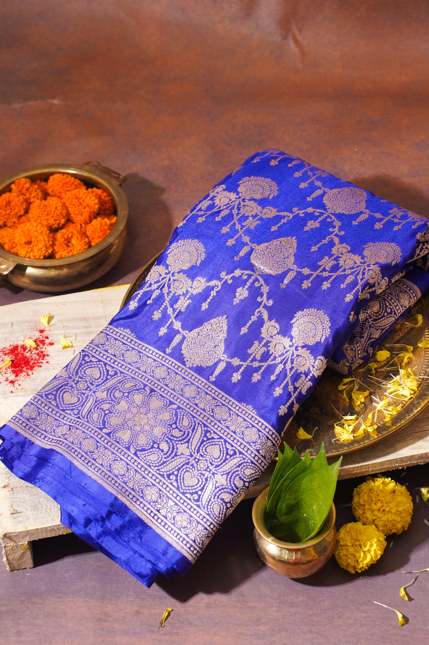 Royal Blue Banarasi Pure Katan Silk Jaal Saree
