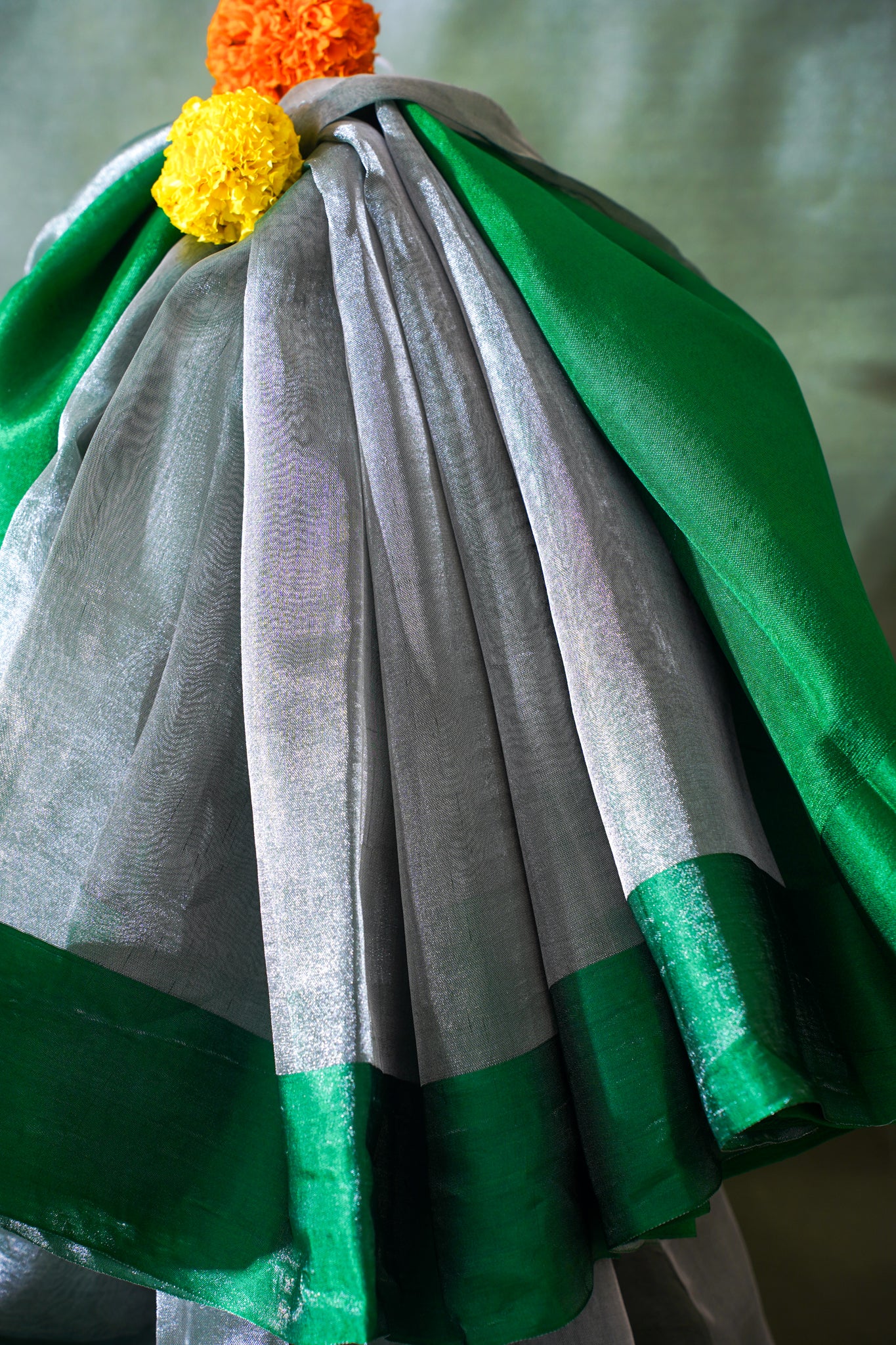 Emerald Green Banarasi Tissue Saree with Satin Border