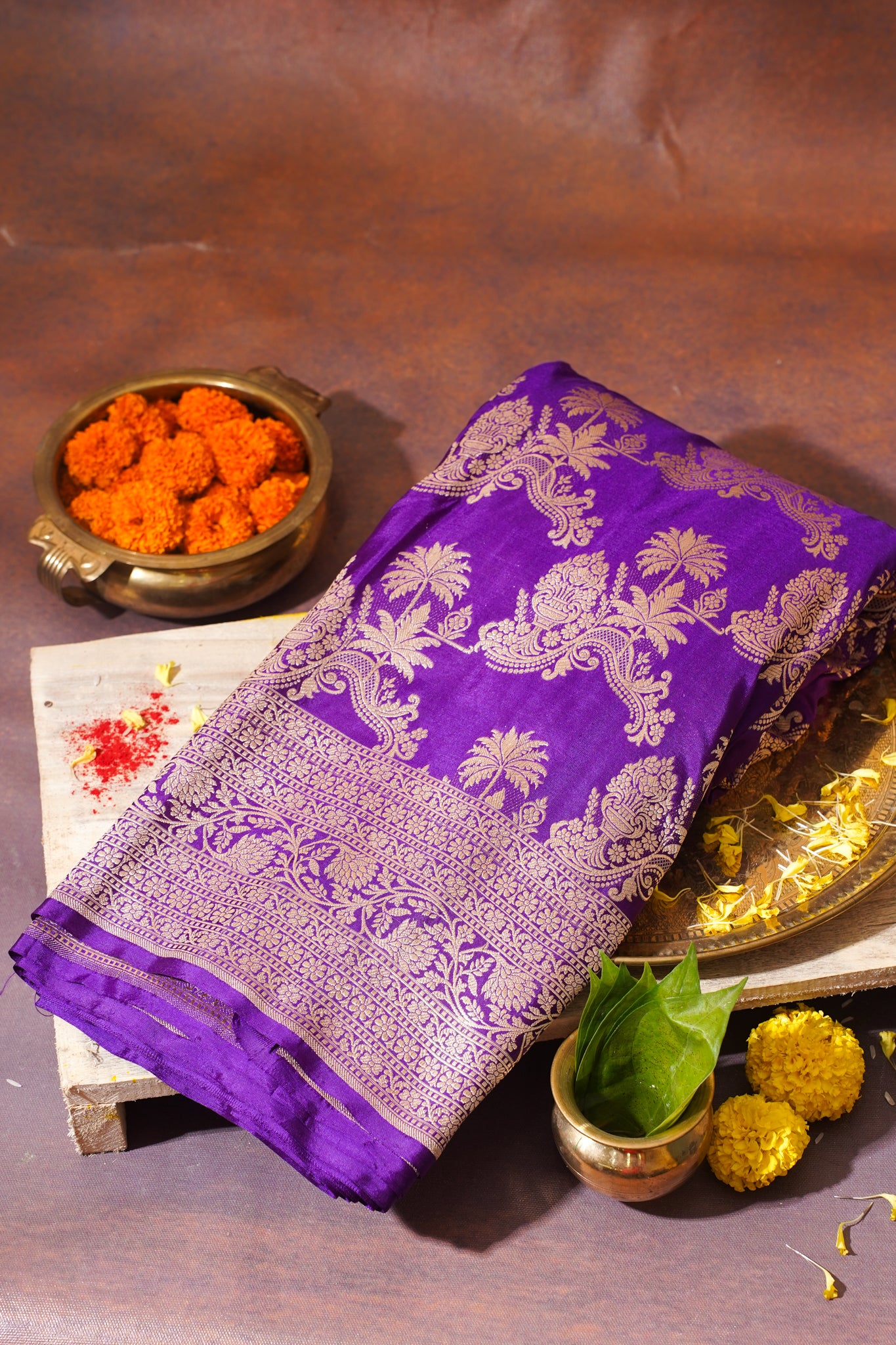 Purple Banarasi Pure Katan Silk Jaal Saree