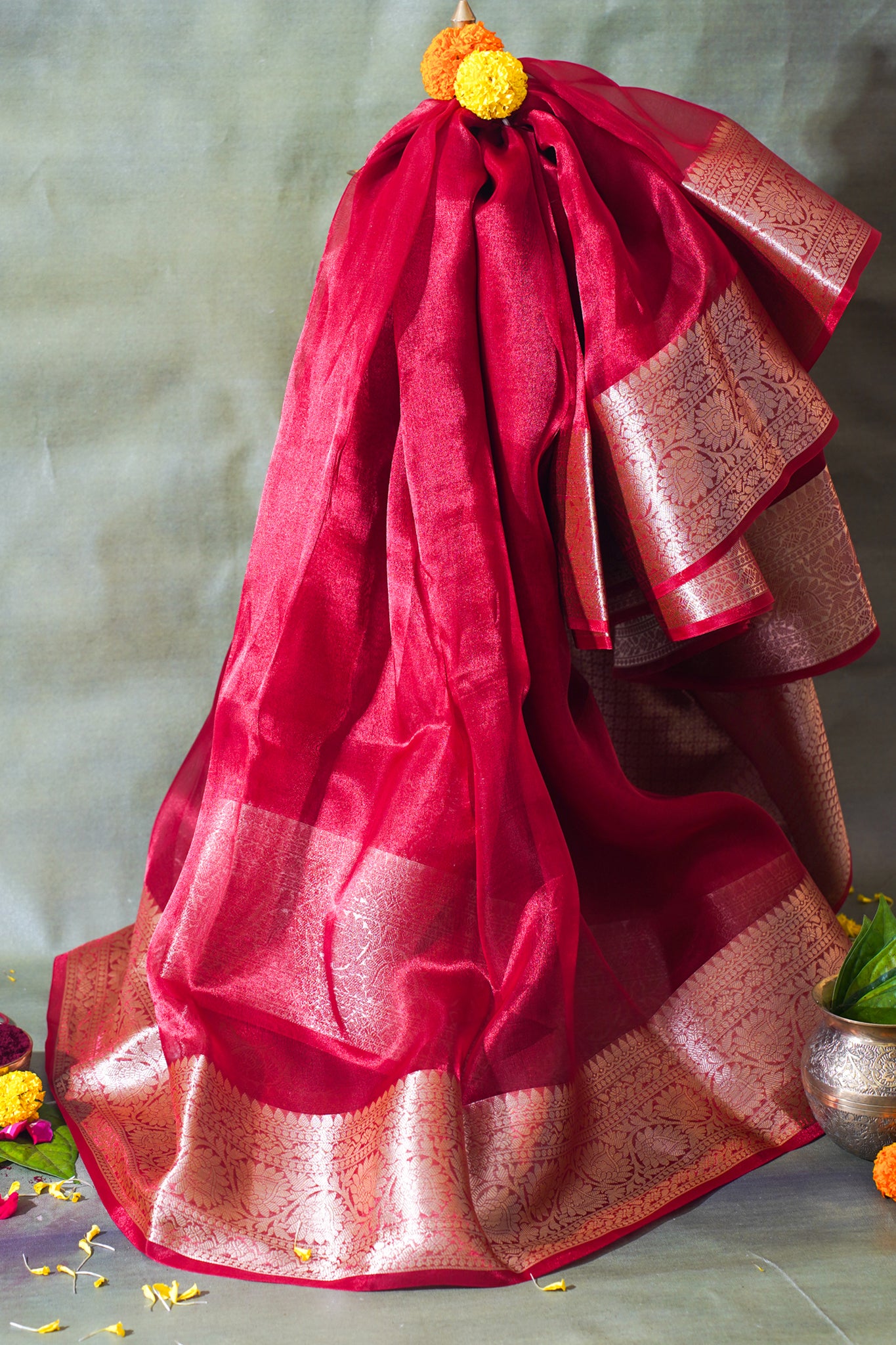 Rani Pink Banarasi Pure Tissue Silk Saree