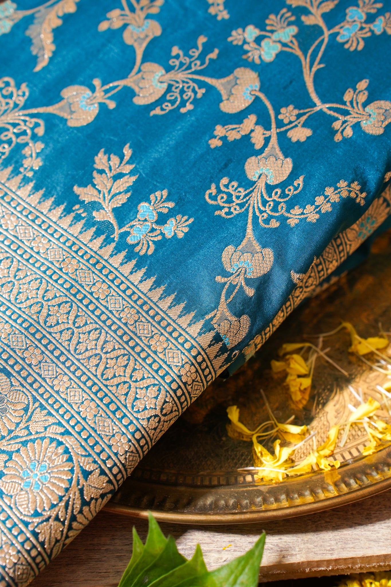 Teal Blue Banarasi Pure Katan Silk Minakari Jaal Saree