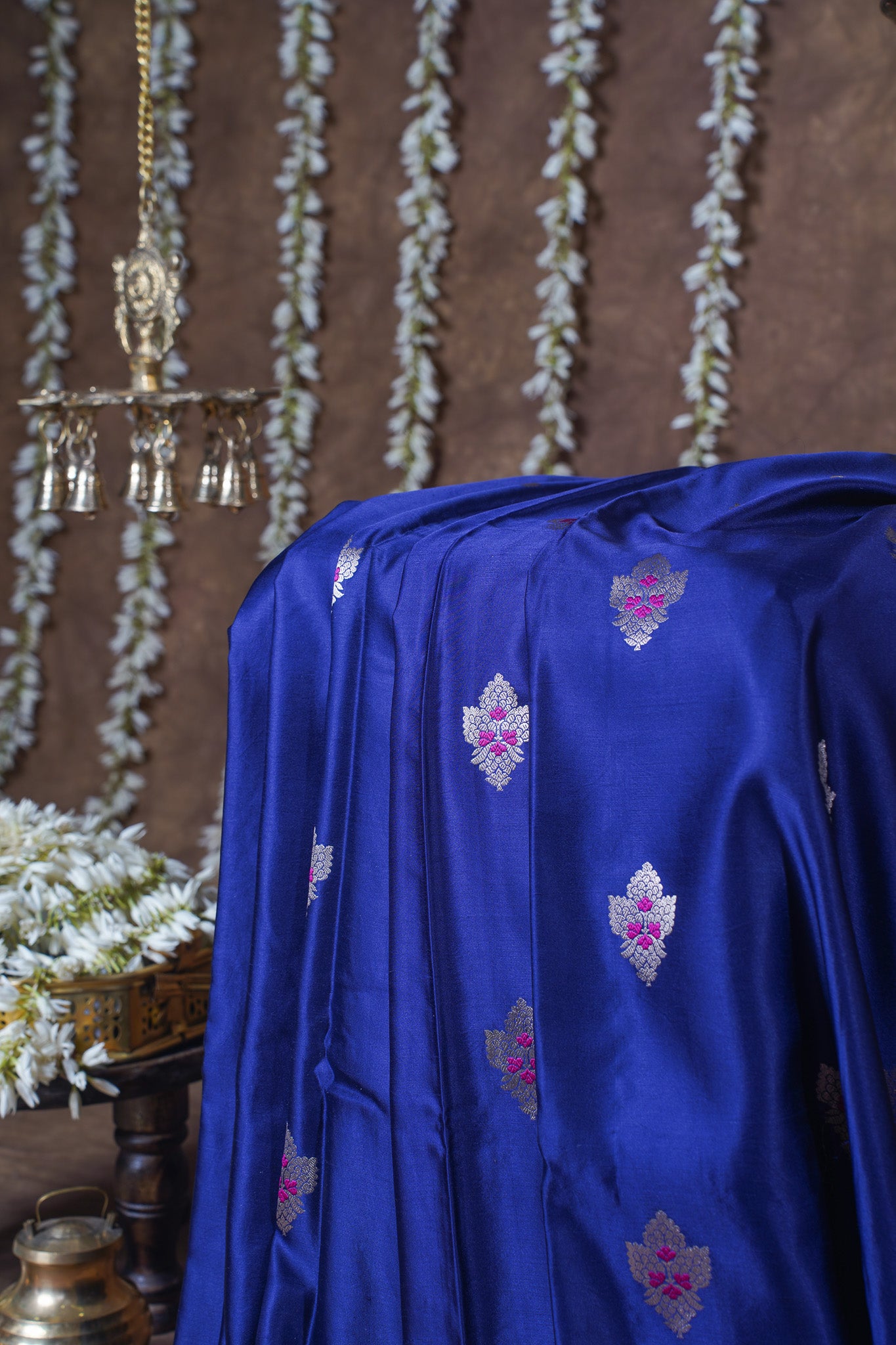 Royal Blue Handloom Mashru Silk Banarasi Saree