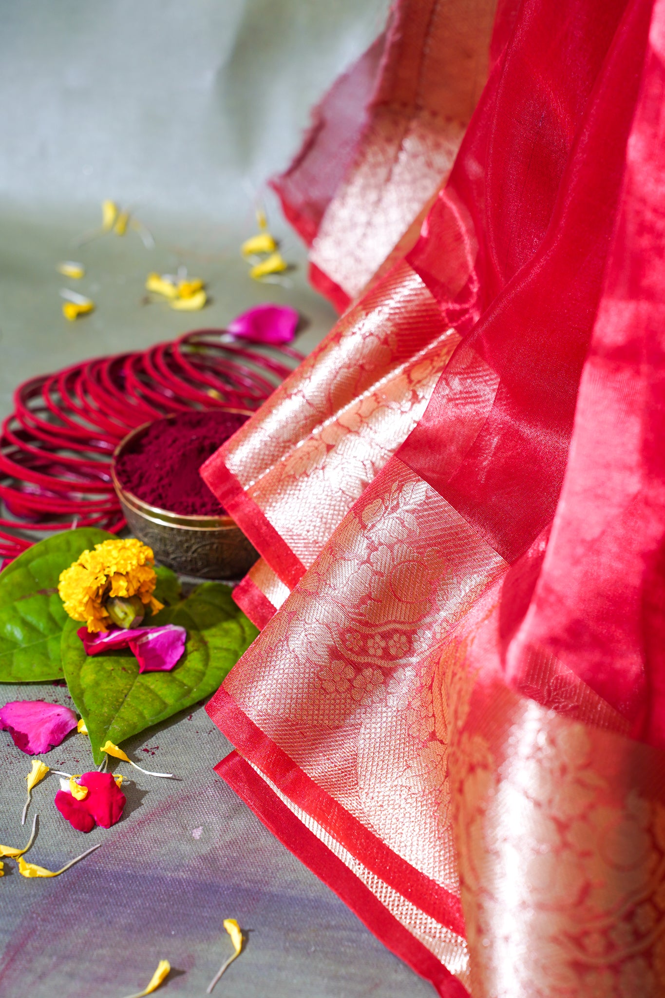Crimson Red Banarasi Pure Tissue Silk Saree