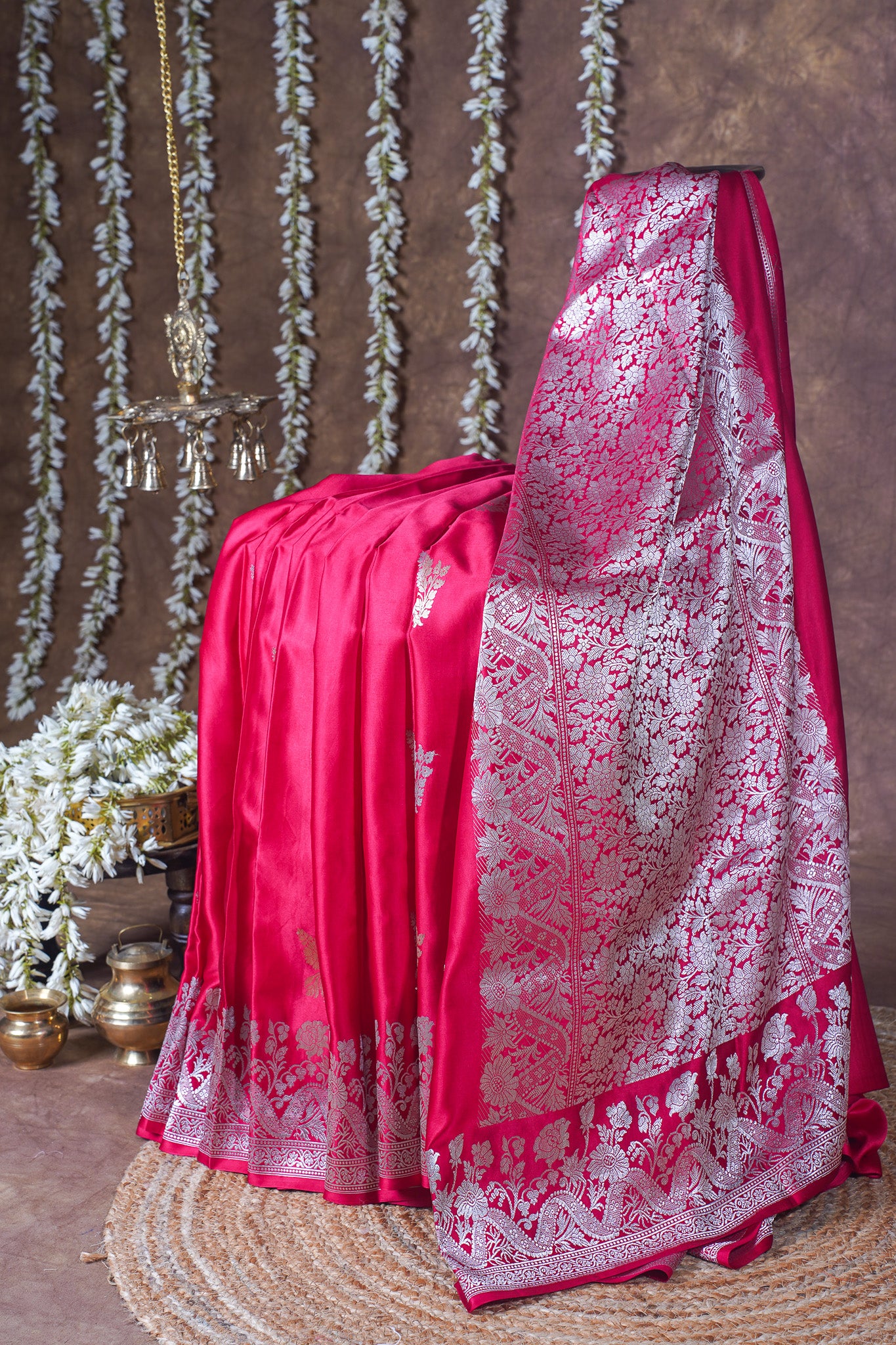 Rani Pink Handloom Mashru Silk Banarasi Saree