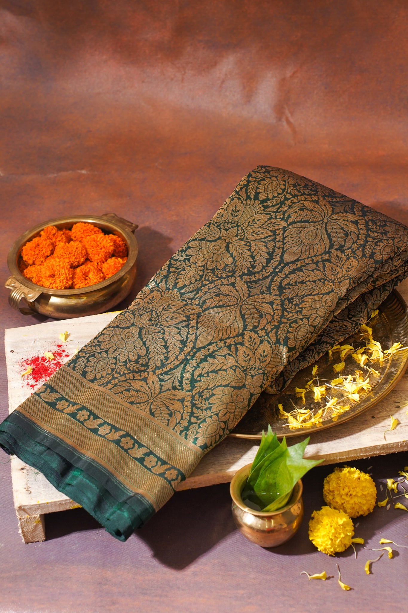 Emerald Green Banarasi Pure Brocade Saree