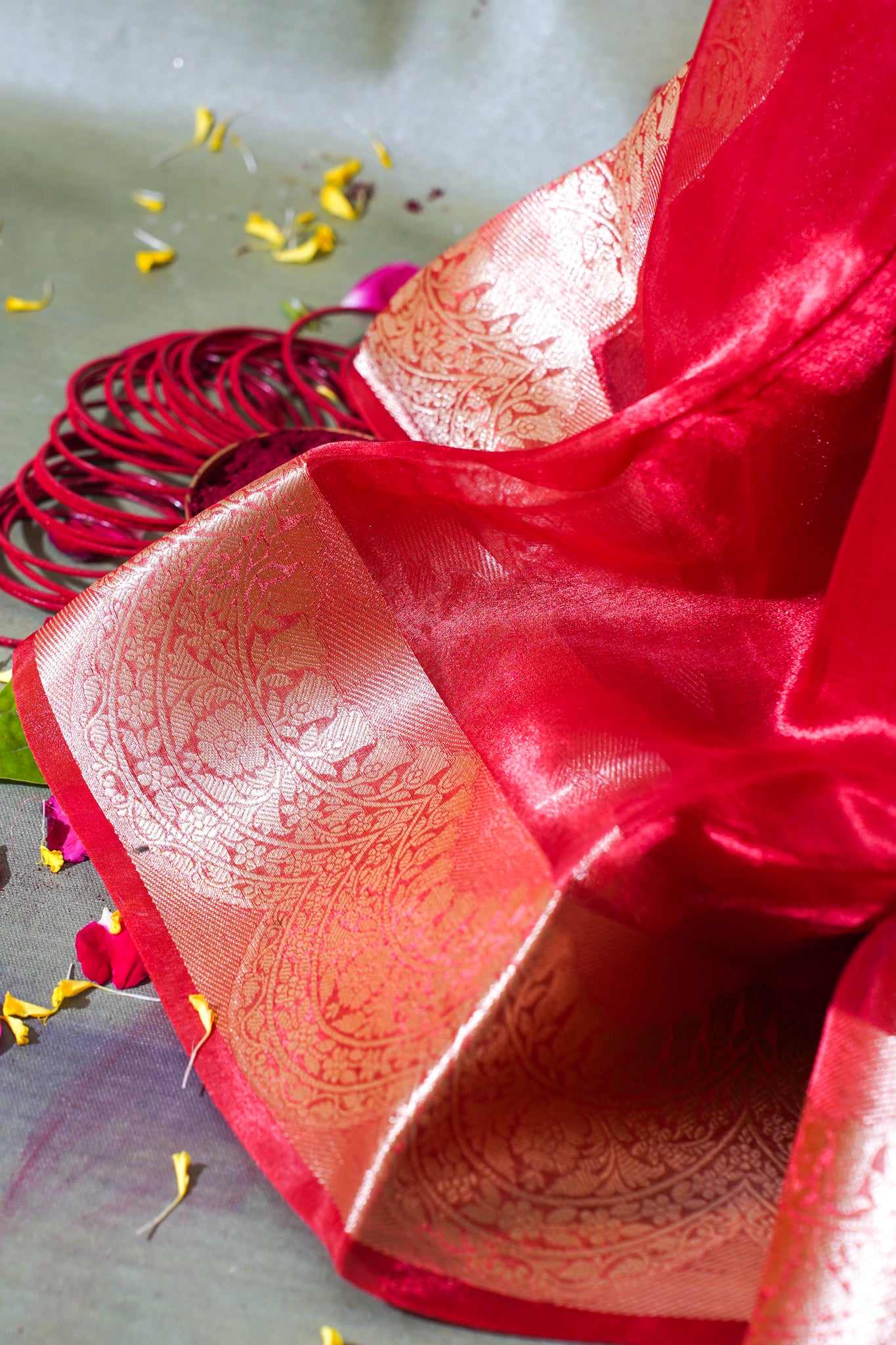 Crimson Red Banarasi Pure Tissue Silk Saree