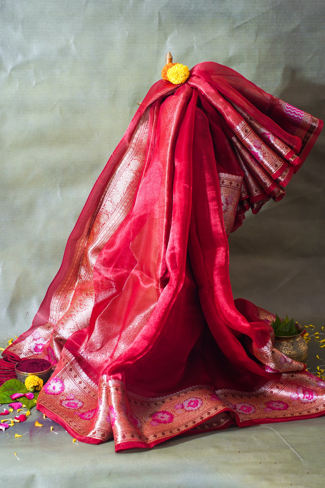 Crimson Pink Banarasi Pure Tissue Silk Saree