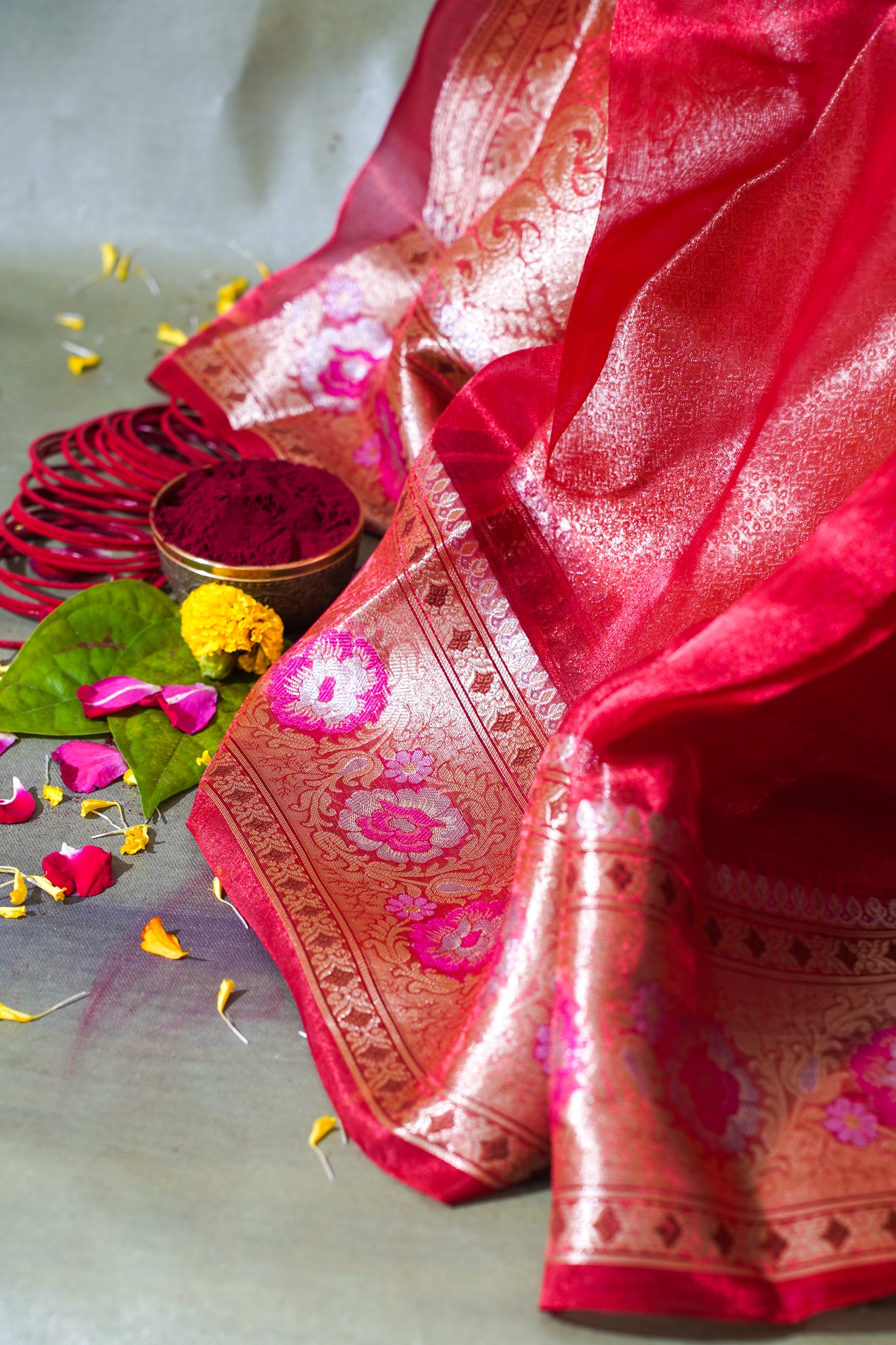 Crimson Pink Banarasi Pure Tissue Silk Saree