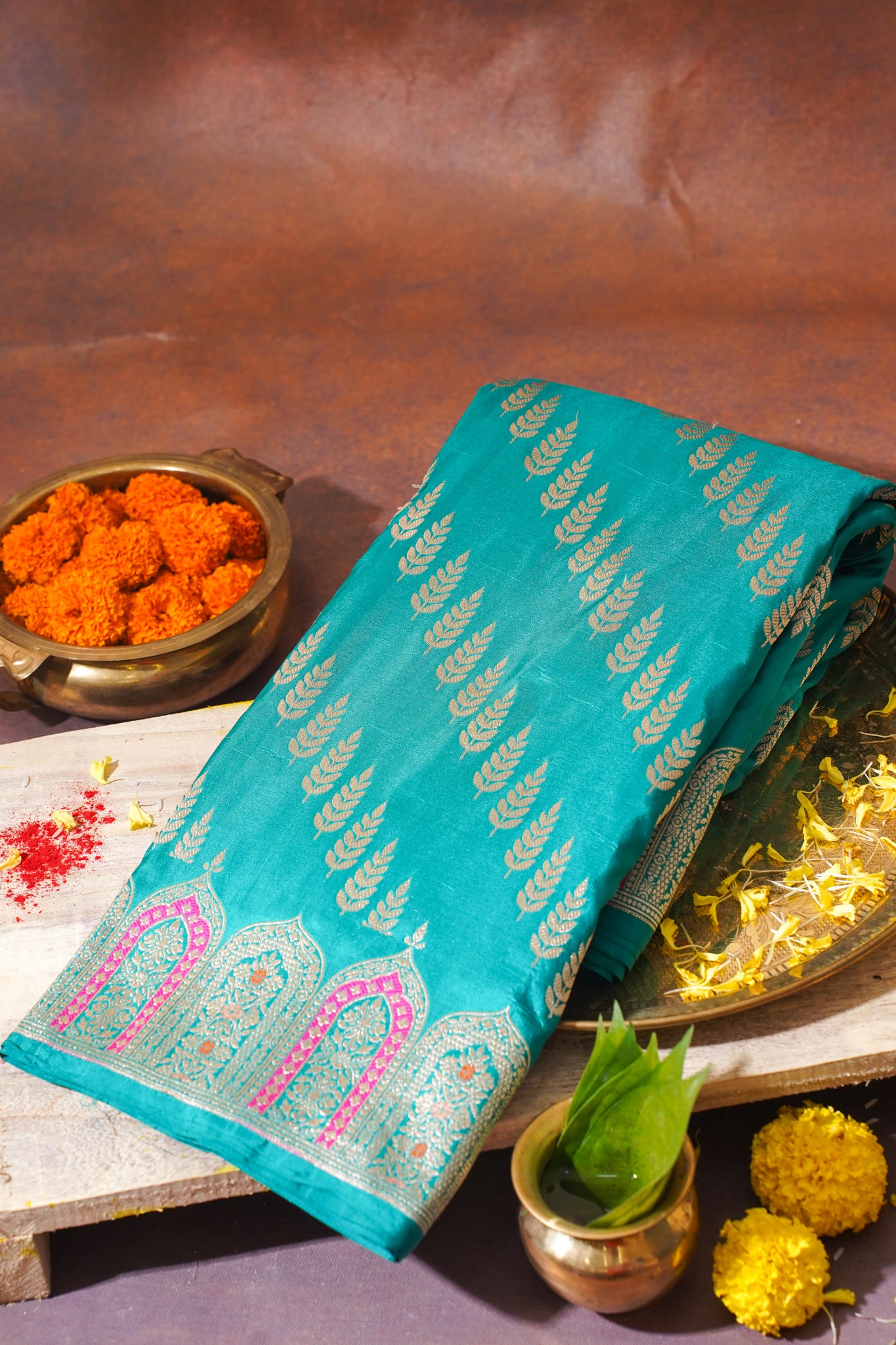 Aqua Blue Banarasi Pure Katan Silk Minakari Jaal Saree