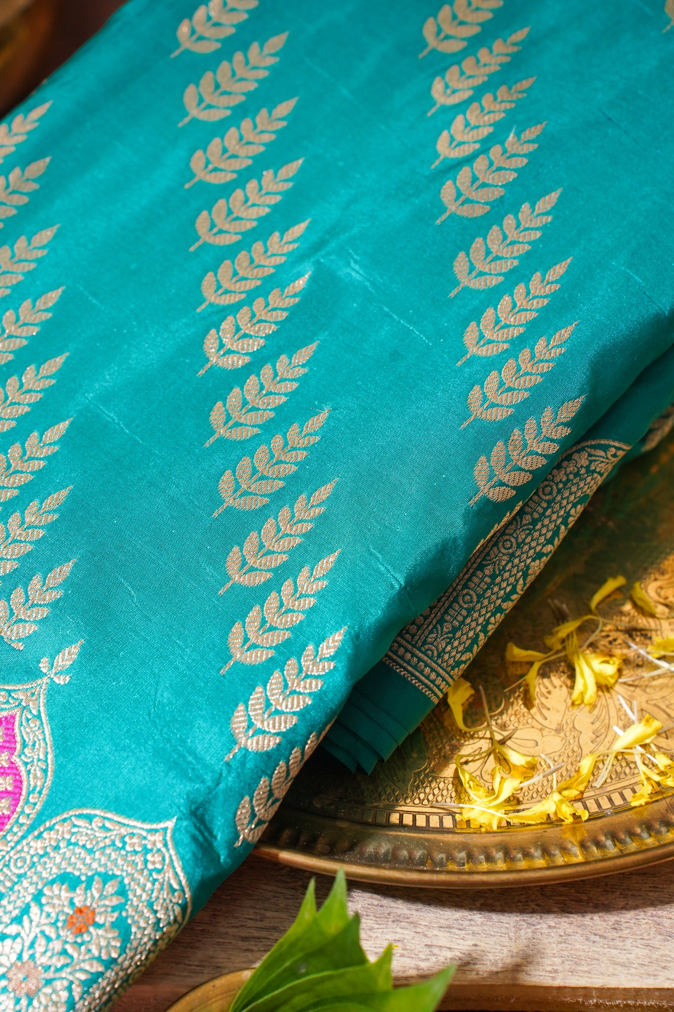 Aqua Blue Banarasi Pure Katan Silk Minakari Jaal Saree