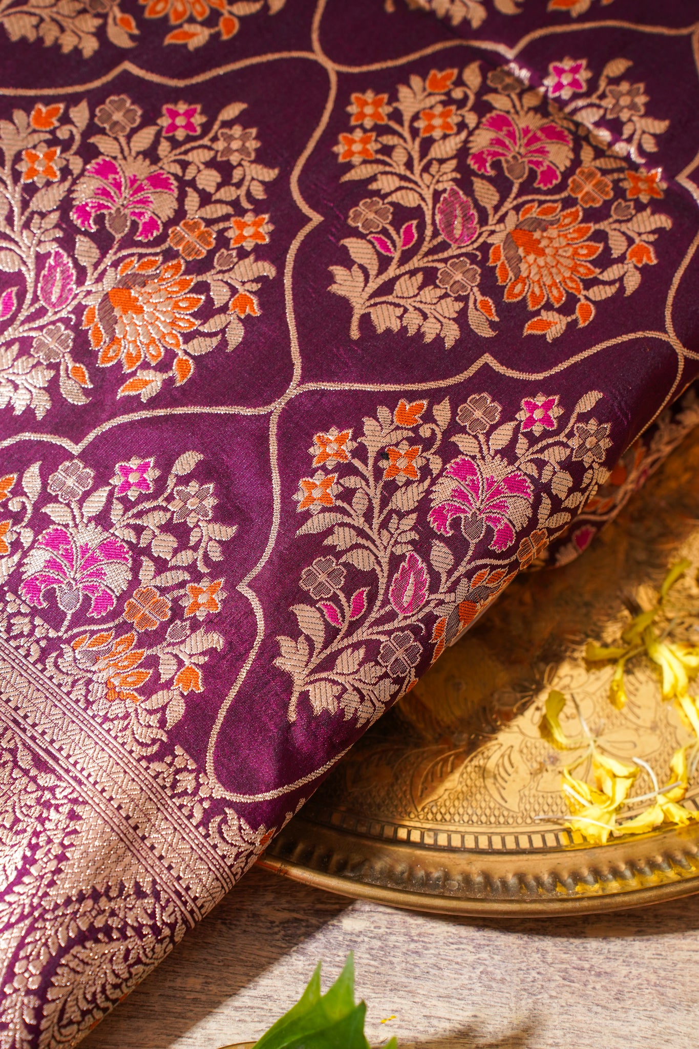 Wine Purple Banarasi Pure Katan Silk Minakari Jaal Saree