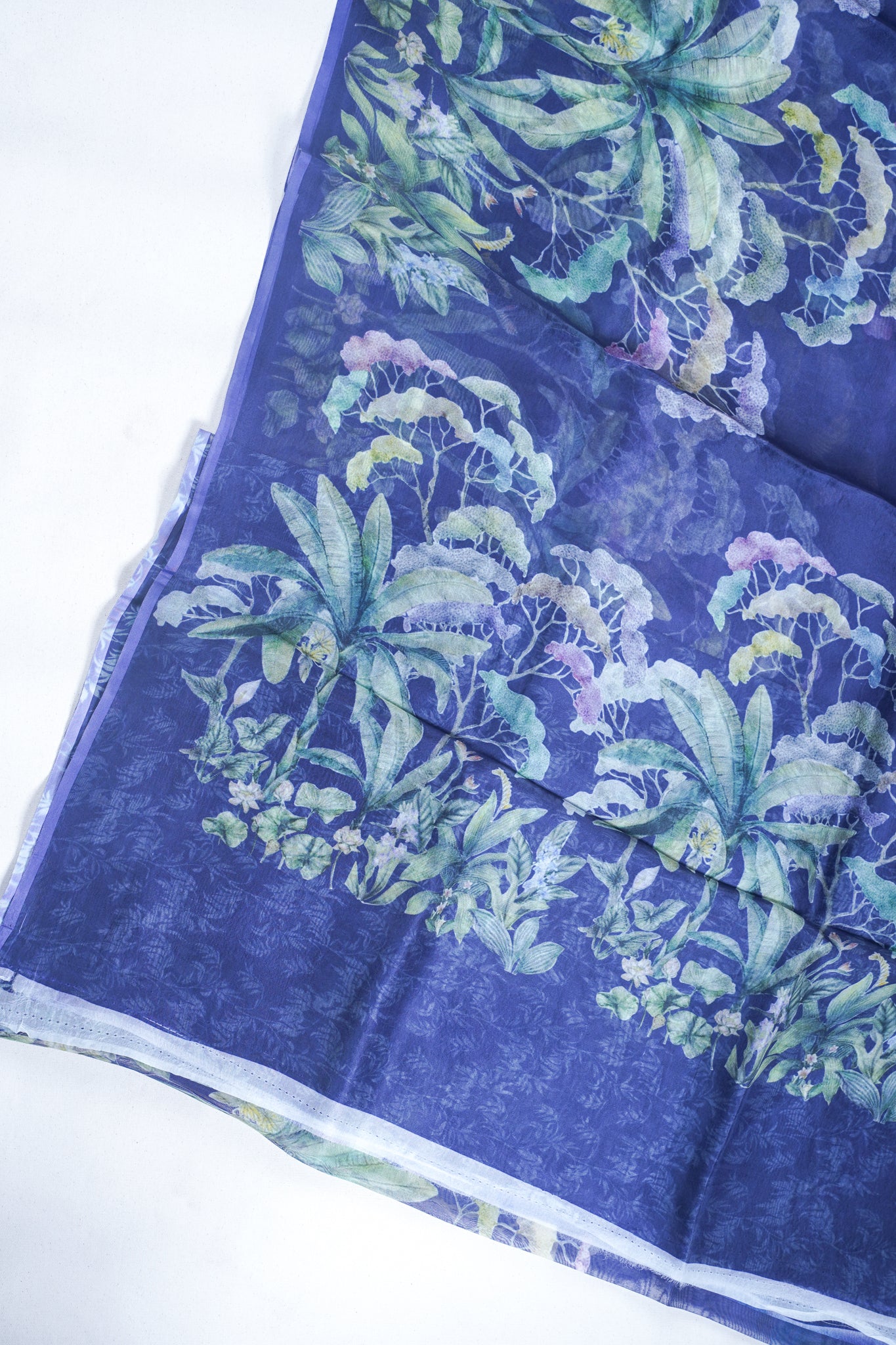 Midnight Blue Pure printed Kora organza silk saree