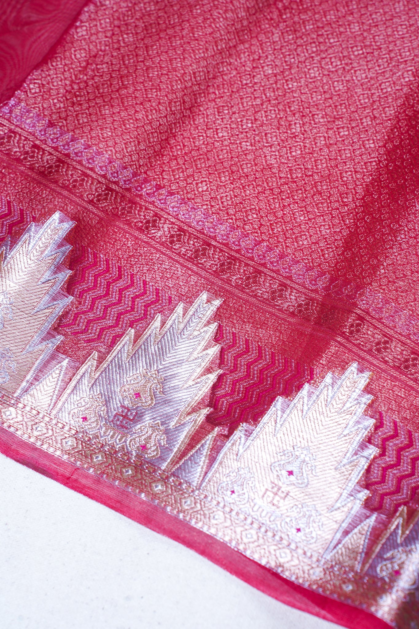 Ruby Red Banarasi Pure Tissue Silk Saree