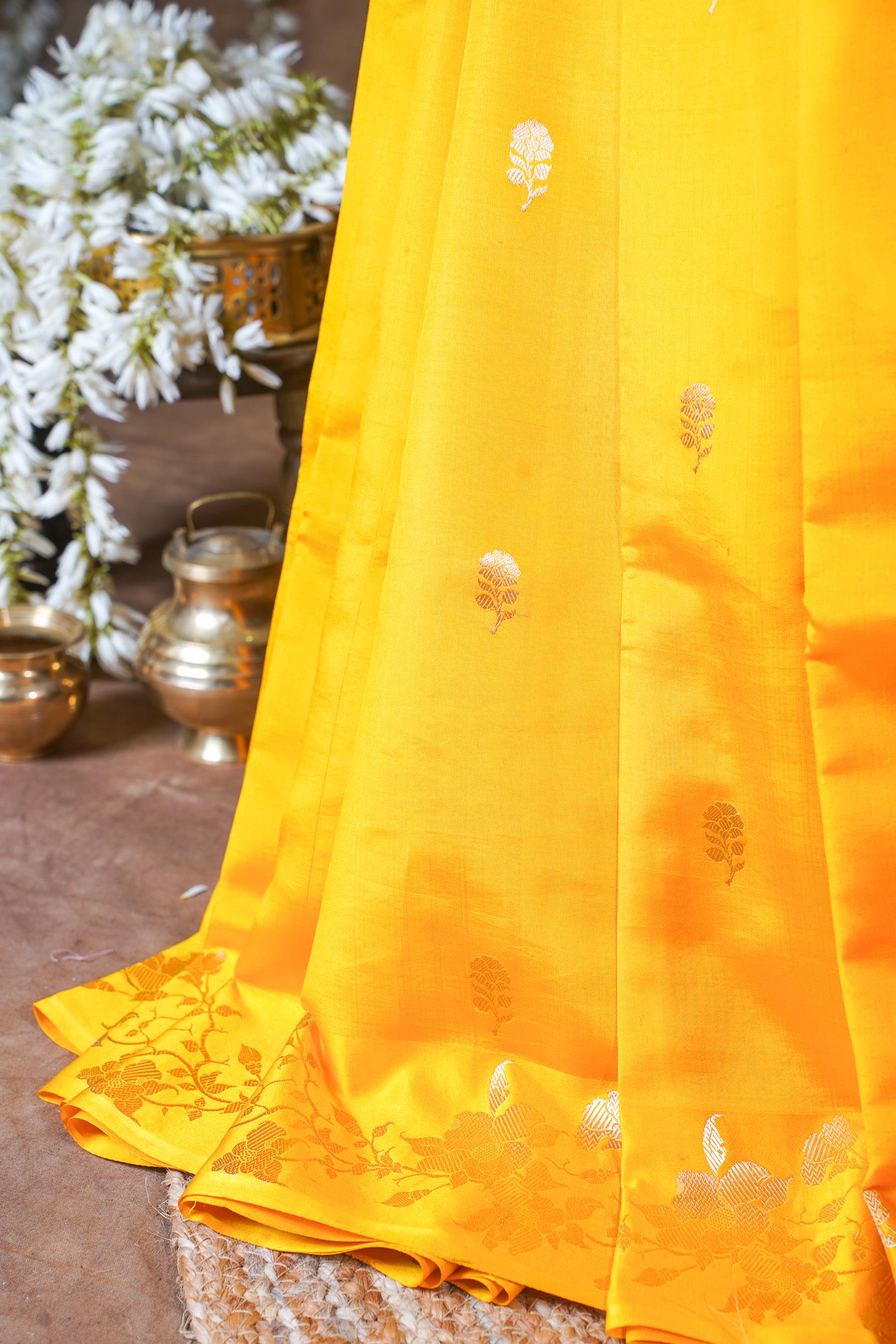 Mustard Yellow Handloom Pure Silk Banarasi Saree