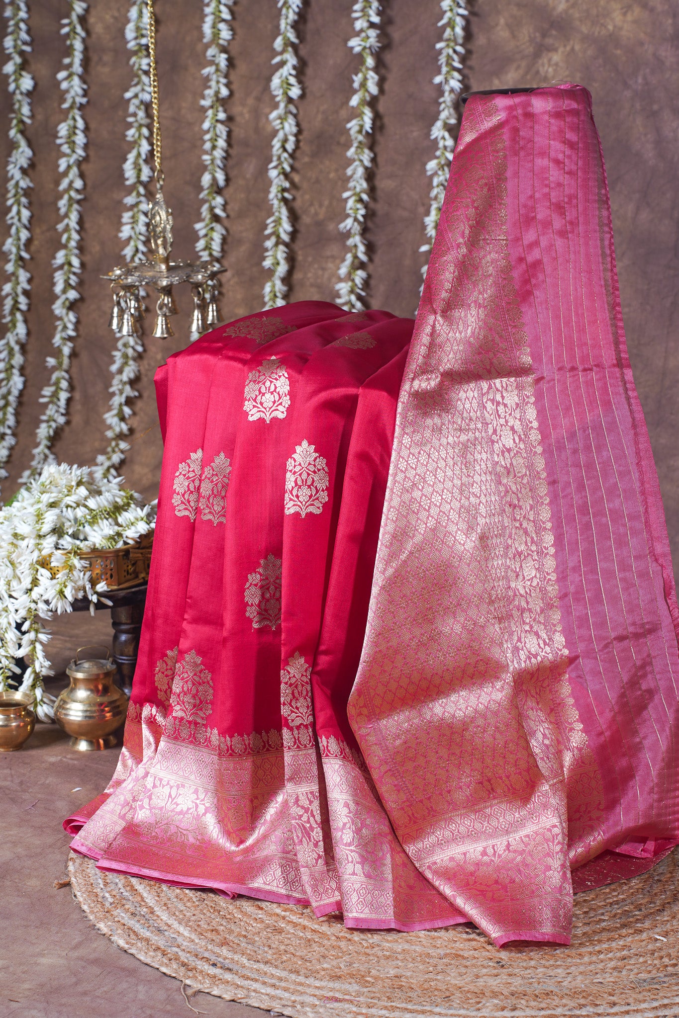 Rani Pink Handloom Pure Silk Banarasi Saree
