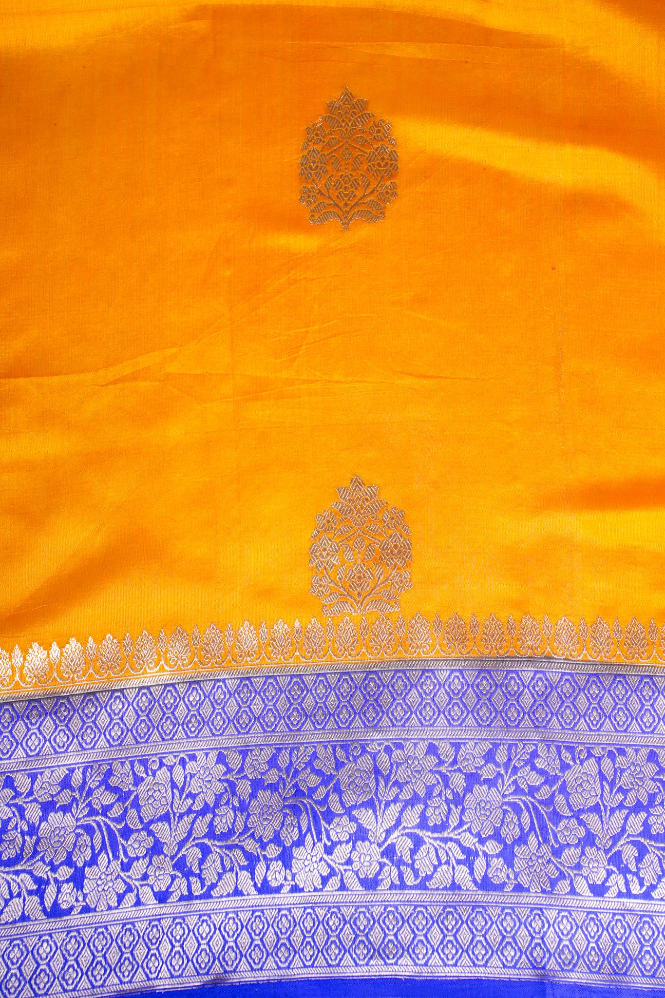 Vibrant Orange Handloom Banarasi Mango Katan Silk Saree