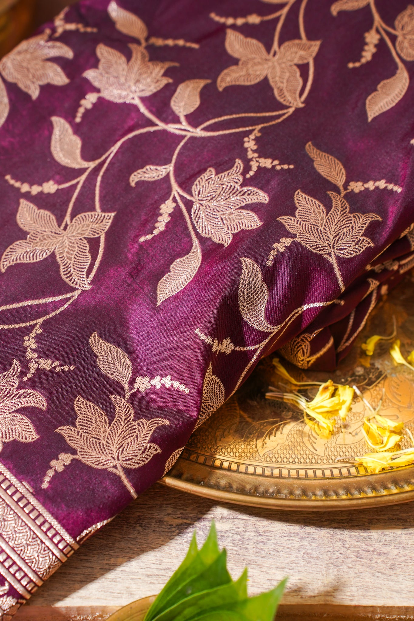 Wine Banarasi Pure Katan Silk Jaal Saree