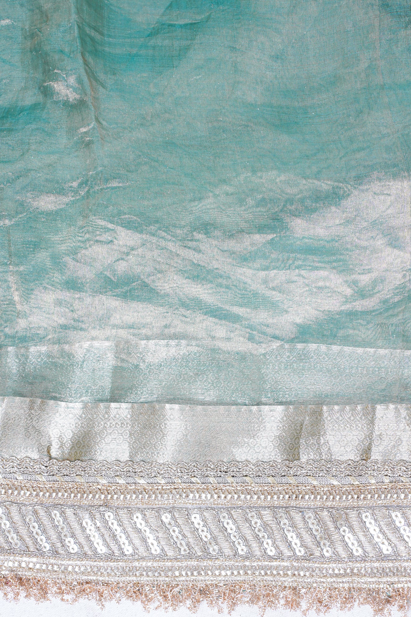 Mint Green Banarasi Pure Tissue Silk Saree with Sequined Lace Border