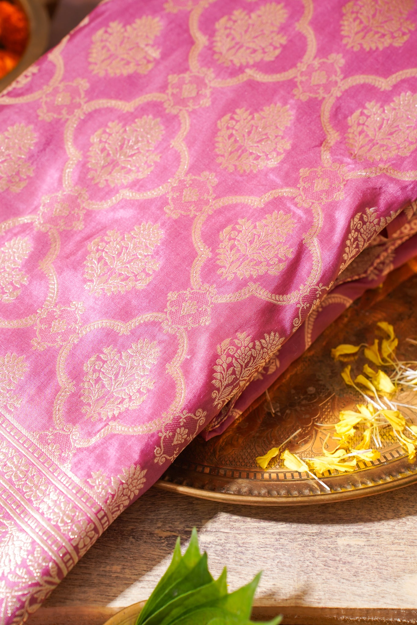 Rani Pink Banarasi Pure Katan Silk Jaal Saree