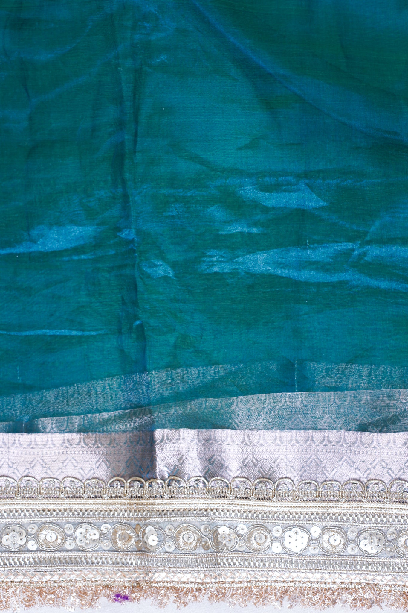 Sea Green Banarasi Pure Tissue Silk Saree with Sequined Lace Border