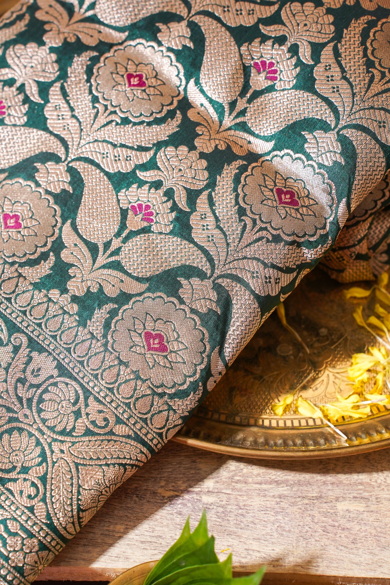 Bottle Green Banarasi Pure Minakari Brocade Saree