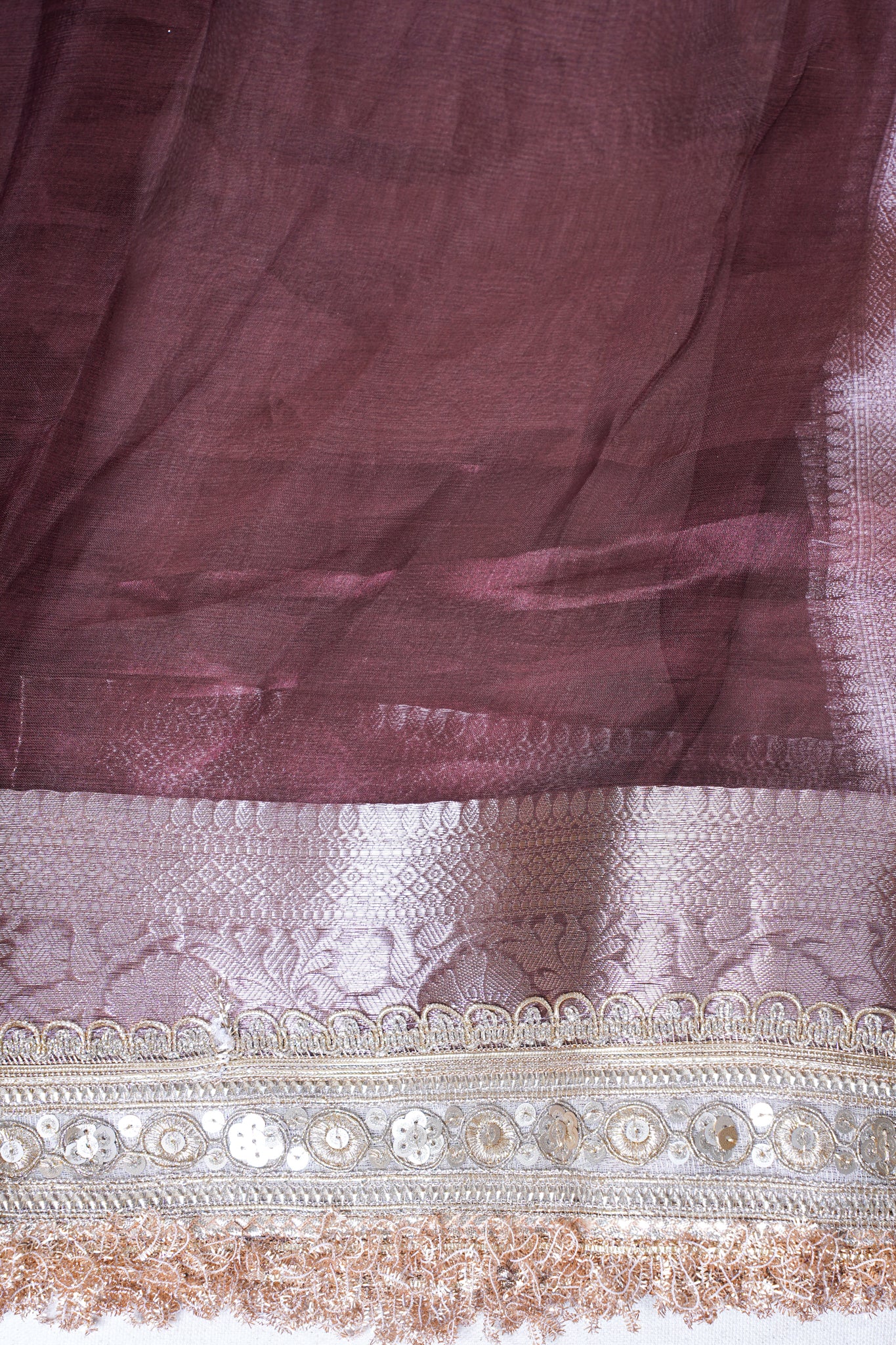 Dusty Mauve Banarasi Pure Tissue Silk Saree with Sequined Lace Border