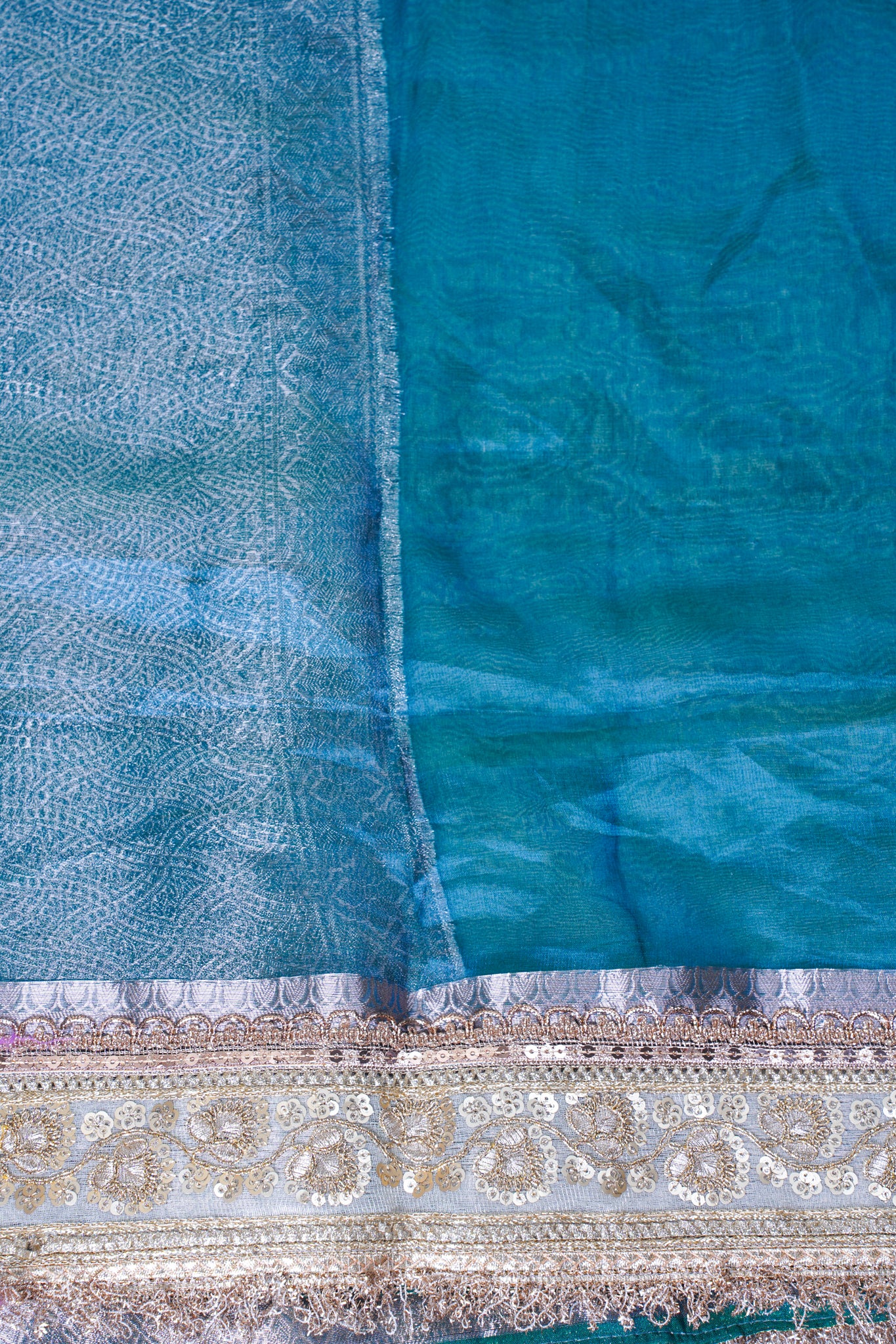 Teal Green Banarasi Pure Tissue Silk Saree with Sequined Lace Border