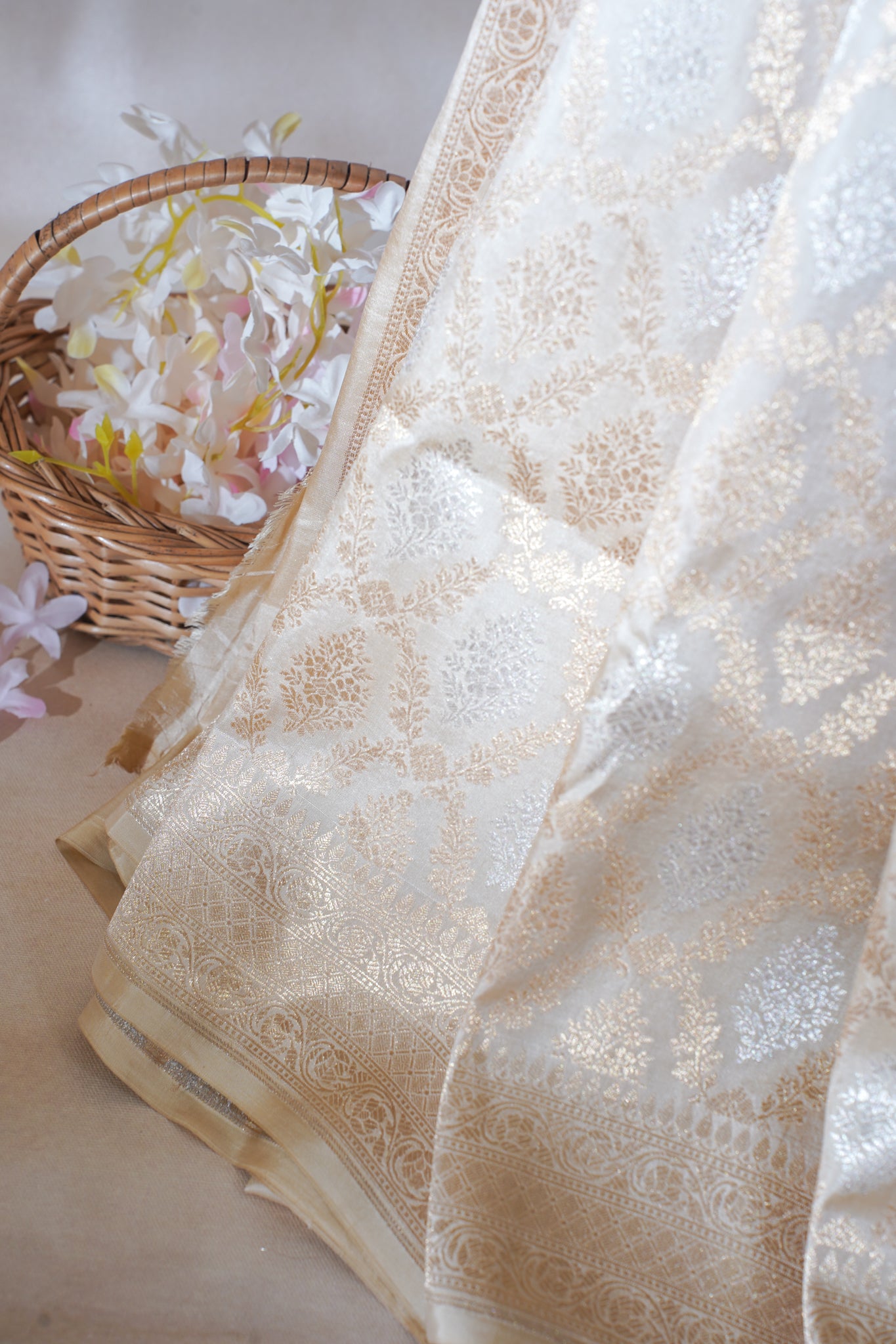 Ivory Pure Brocade Sona Rupa Saree