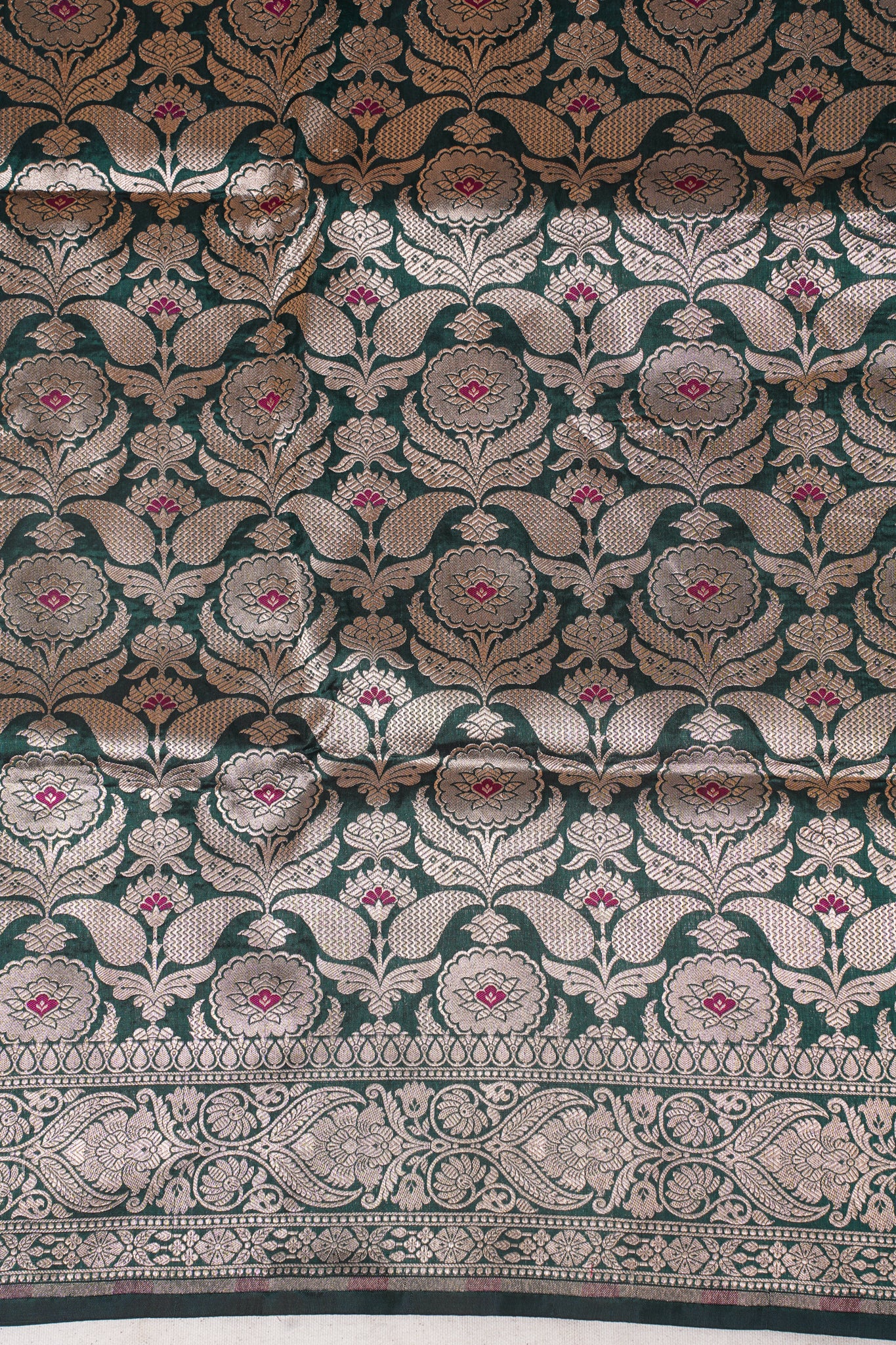 Bottle Green Banarasi Pure Minakari Brocade Saree