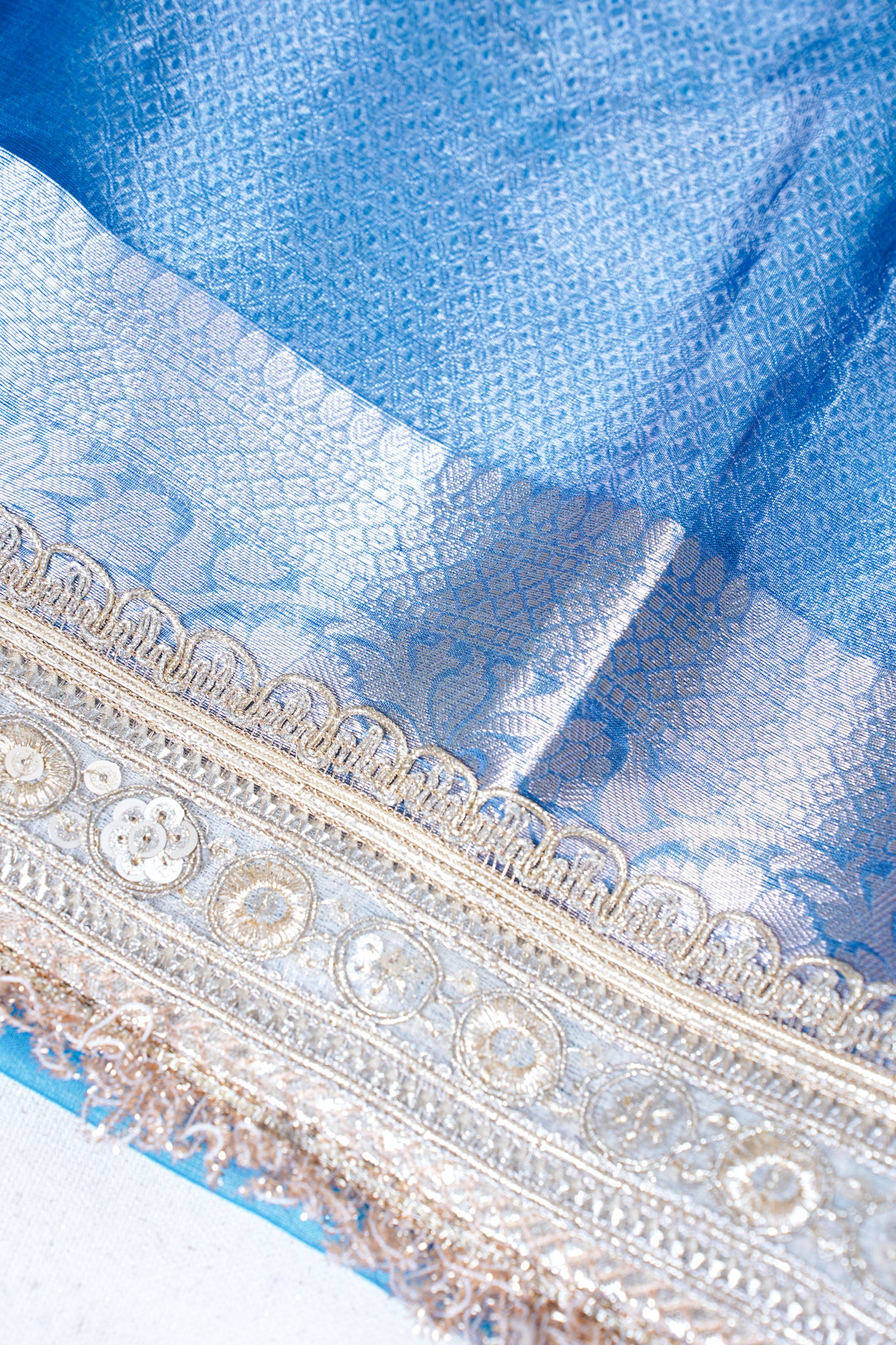 Sky Blue Banarasi Pure Tissue Silk Saree with Sequined Lace Border