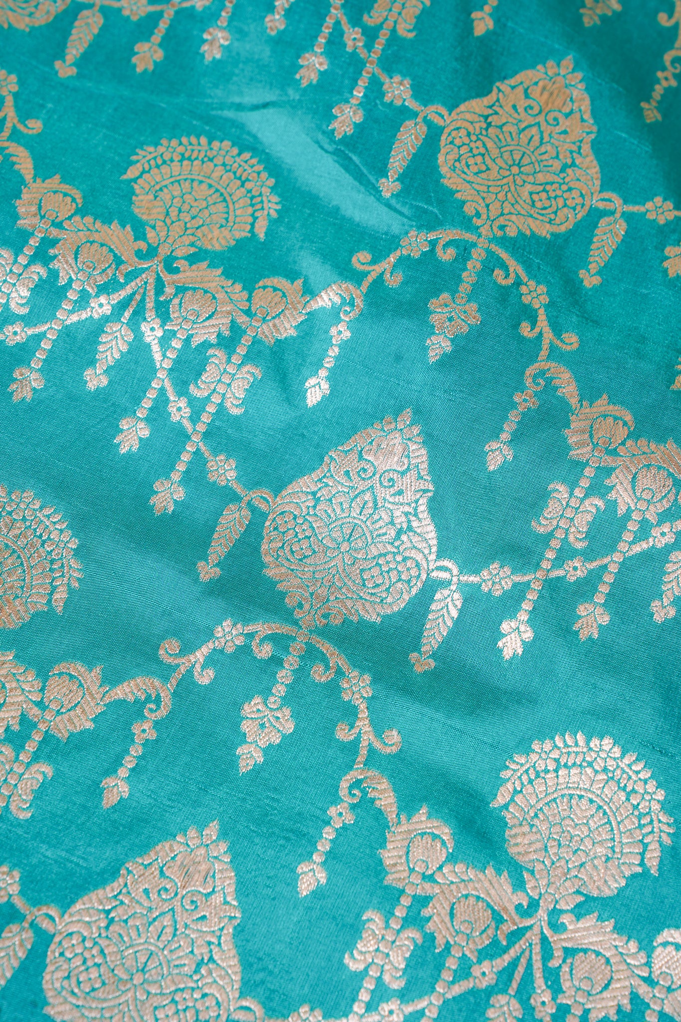Turquoise Blue Banarasi Pure Katan Silk Jaal Saree