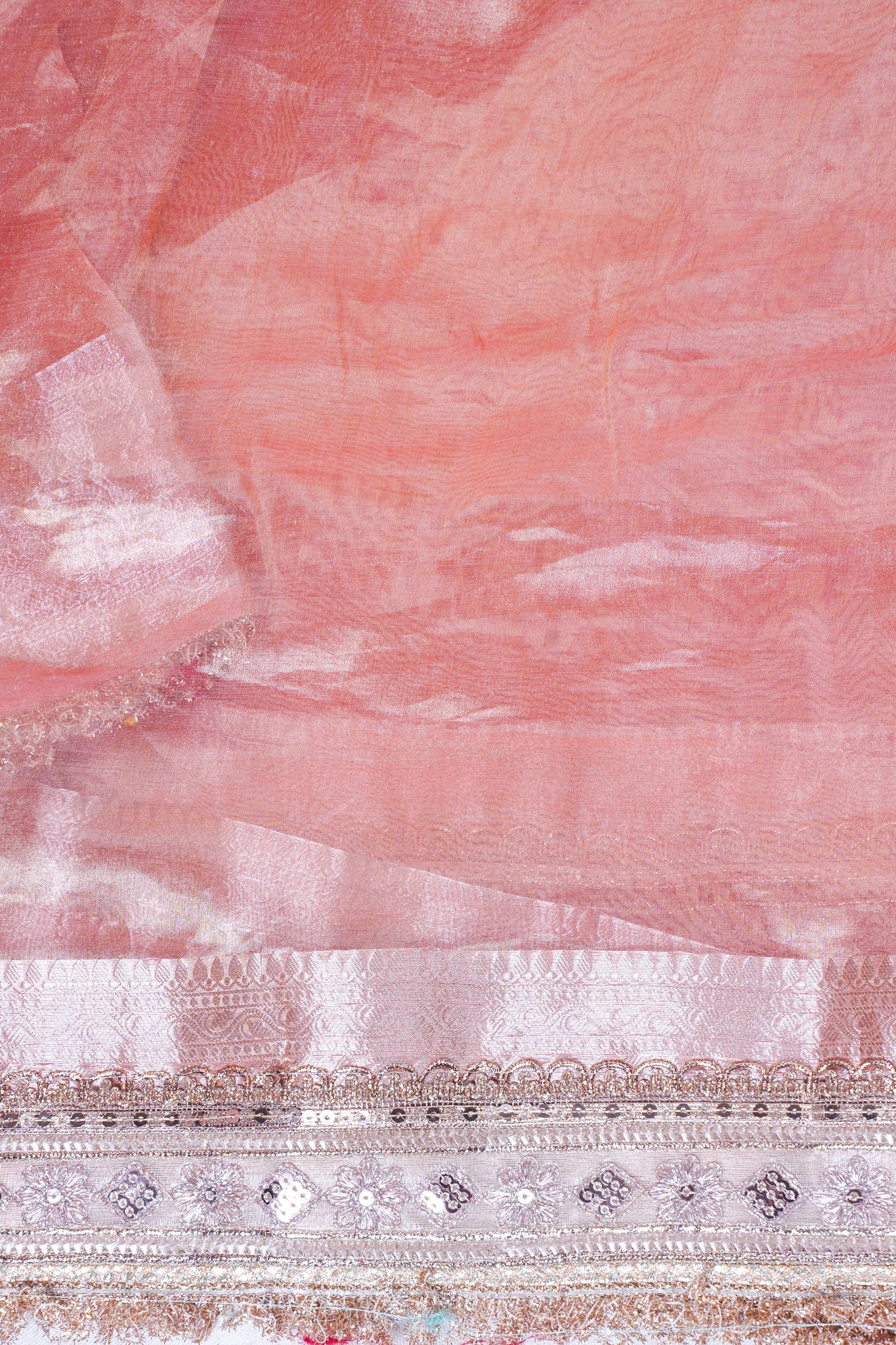 Blush Pink Pure Tissue Silk Banarasi Saree with Embellished Lace Border