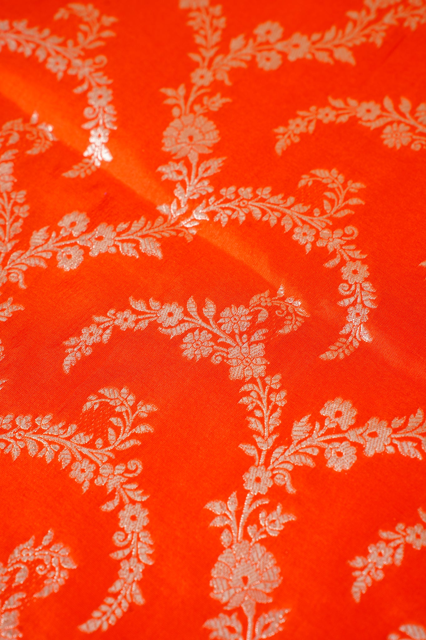 Orange Banarasi Pure Katan Silk Jaal Saree