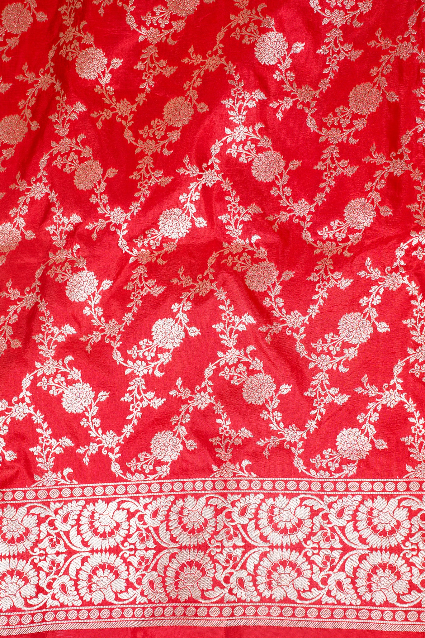 Red Banarasi Pure Katan Silk Jaal Saree