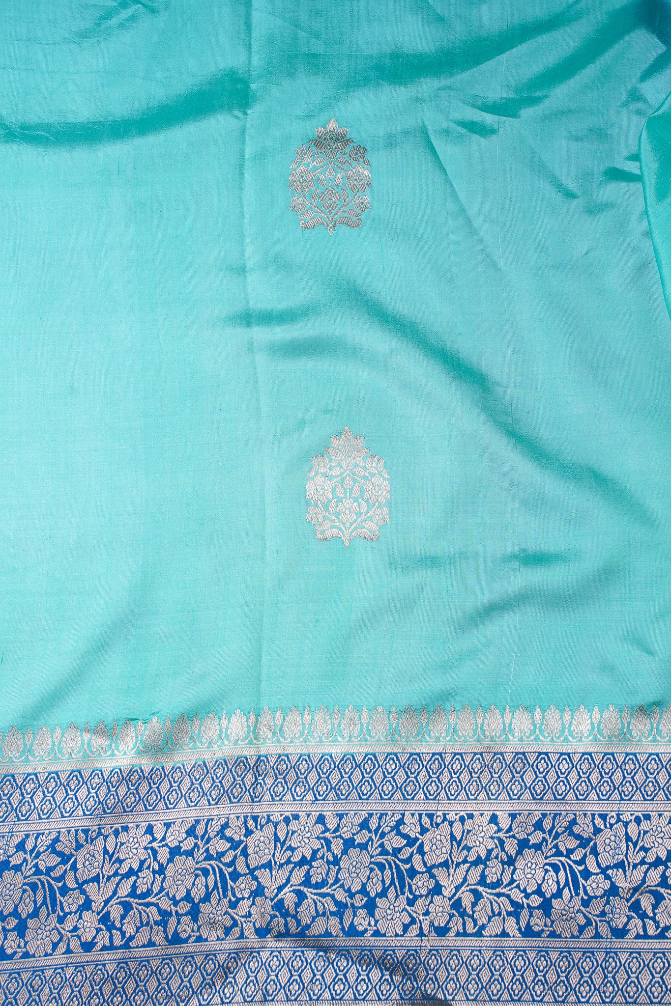 Aqua Blue Handloom Pure Silk Banarasi Saree