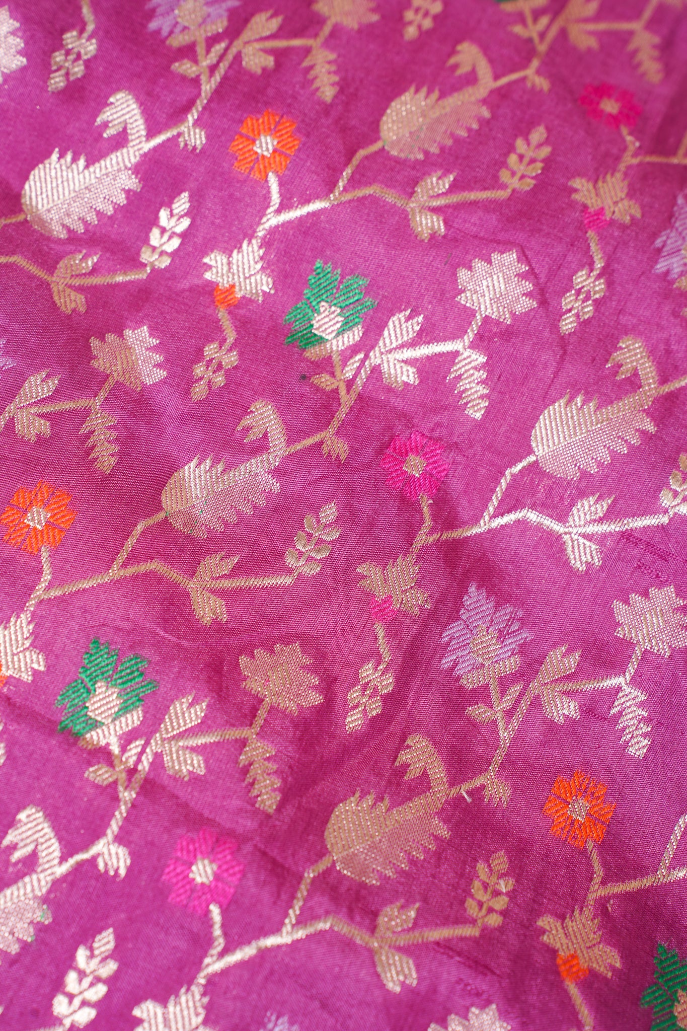 Magenta Pink Banarasi Pure Katan Silk Minakari Jaal Saree