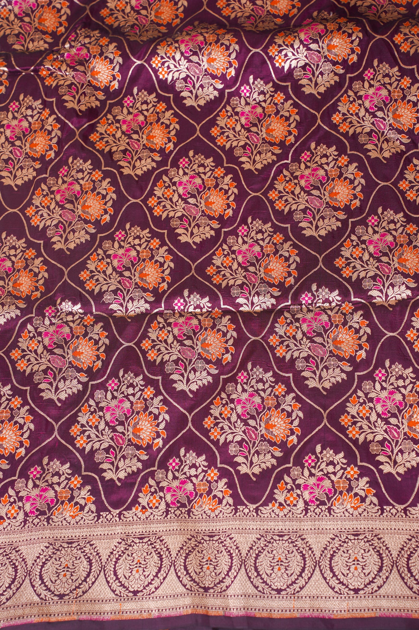 Wine Purple Banarasi Pure Katan Silk Minakari Jaal Saree