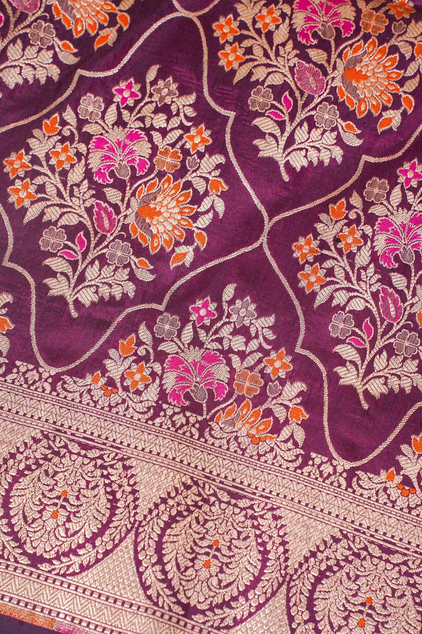 Wine Purple Banarasi Pure Katan Silk Minakari Jaal Saree