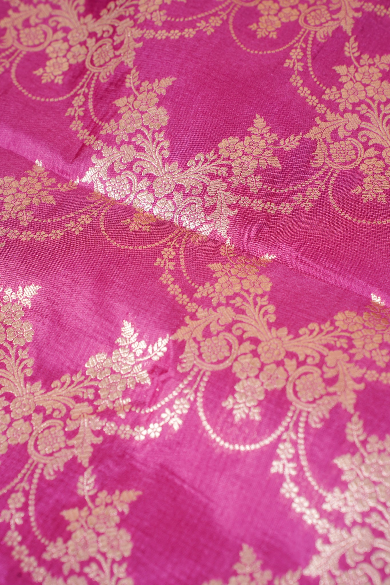 Rani Pink Banarasi Pure Katan Silk Jaal Saree