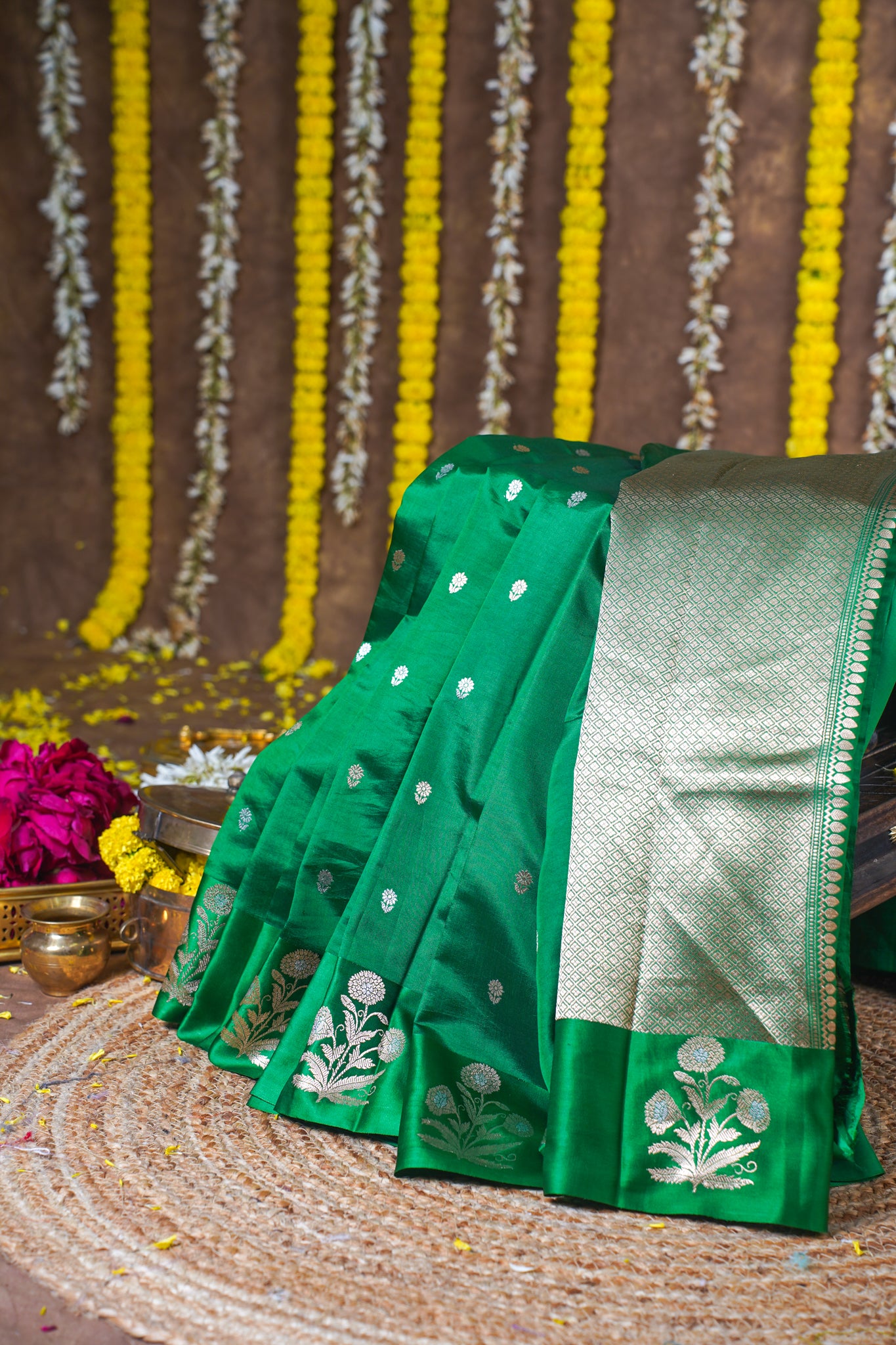 Handloom Pure Mango Katan Silk Saree