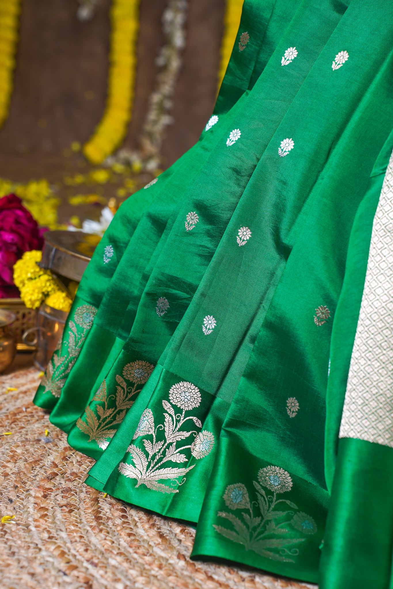 Handloom Pure Mango Katan Silk Saree