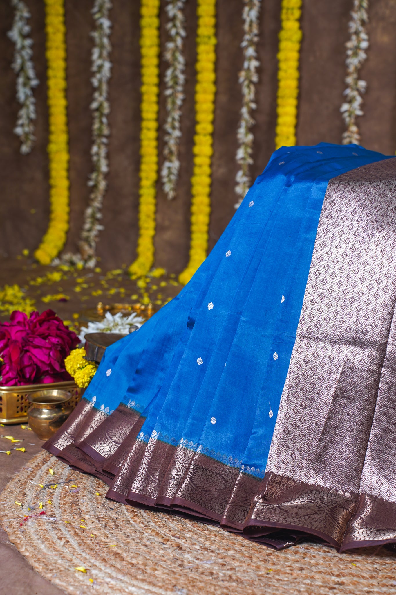Royal Blue Handloom Pure Mango Katan Silk