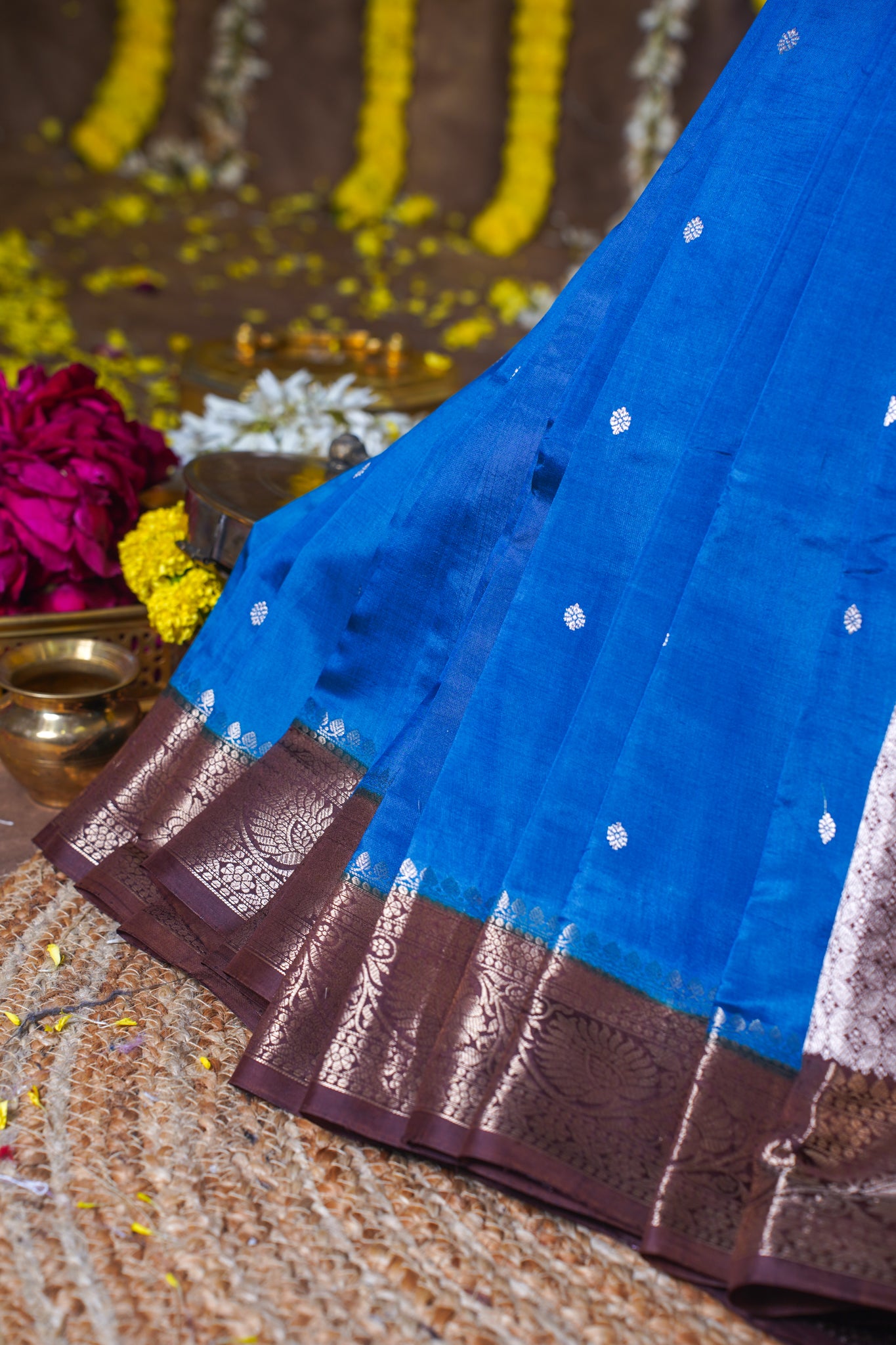 Royal Blue Handloom Pure Mango Katan Silk