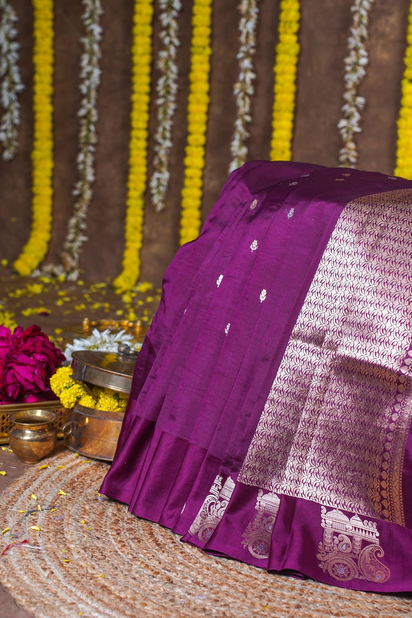 Deep Wine Purple Handloom Pure Mango Katan Silk Saree
